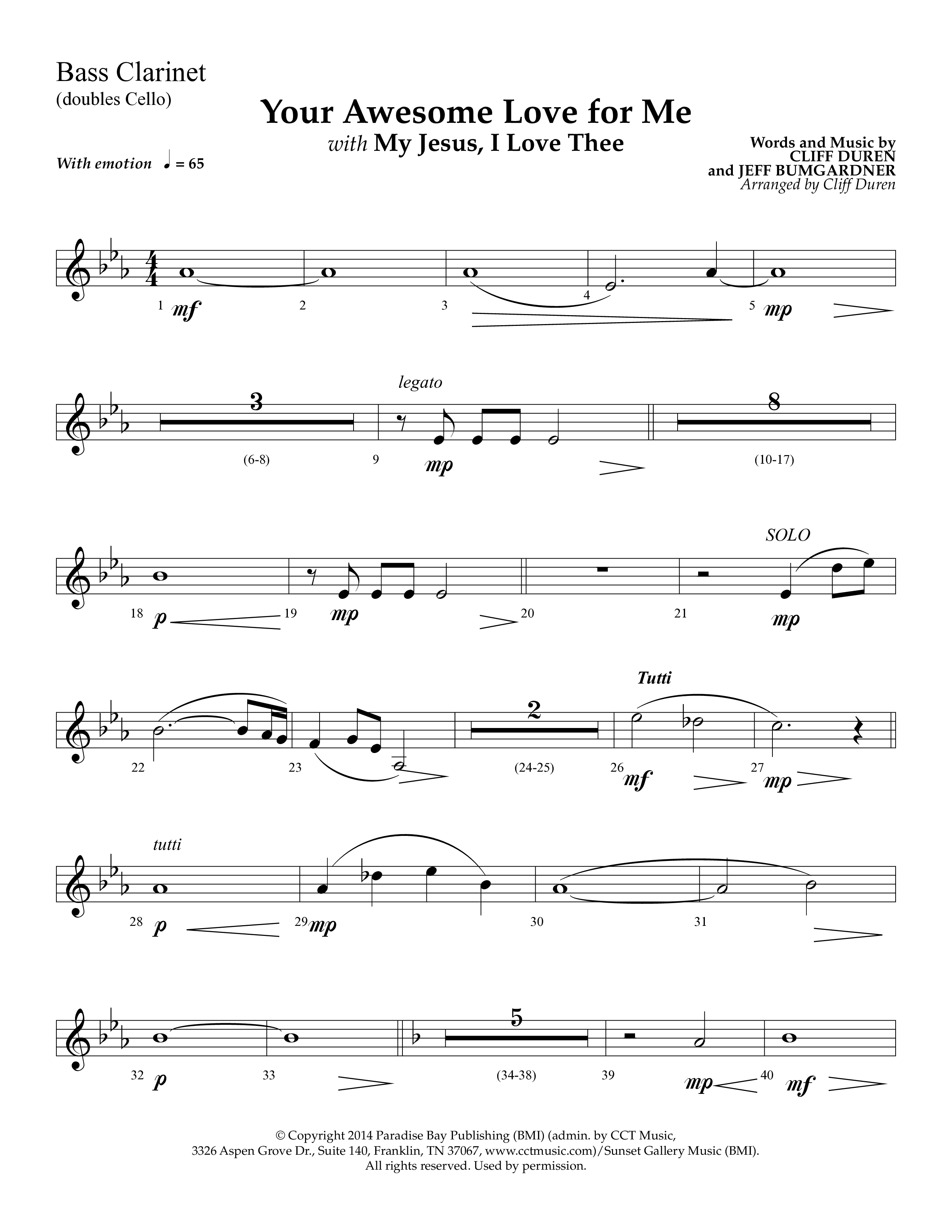 Your Awesome Love For Me (with My Jesus I Love Thee) (Choral Anthem SATB) Bass Clarinet (Lifeway Choral / Arr. Cliff Duren)