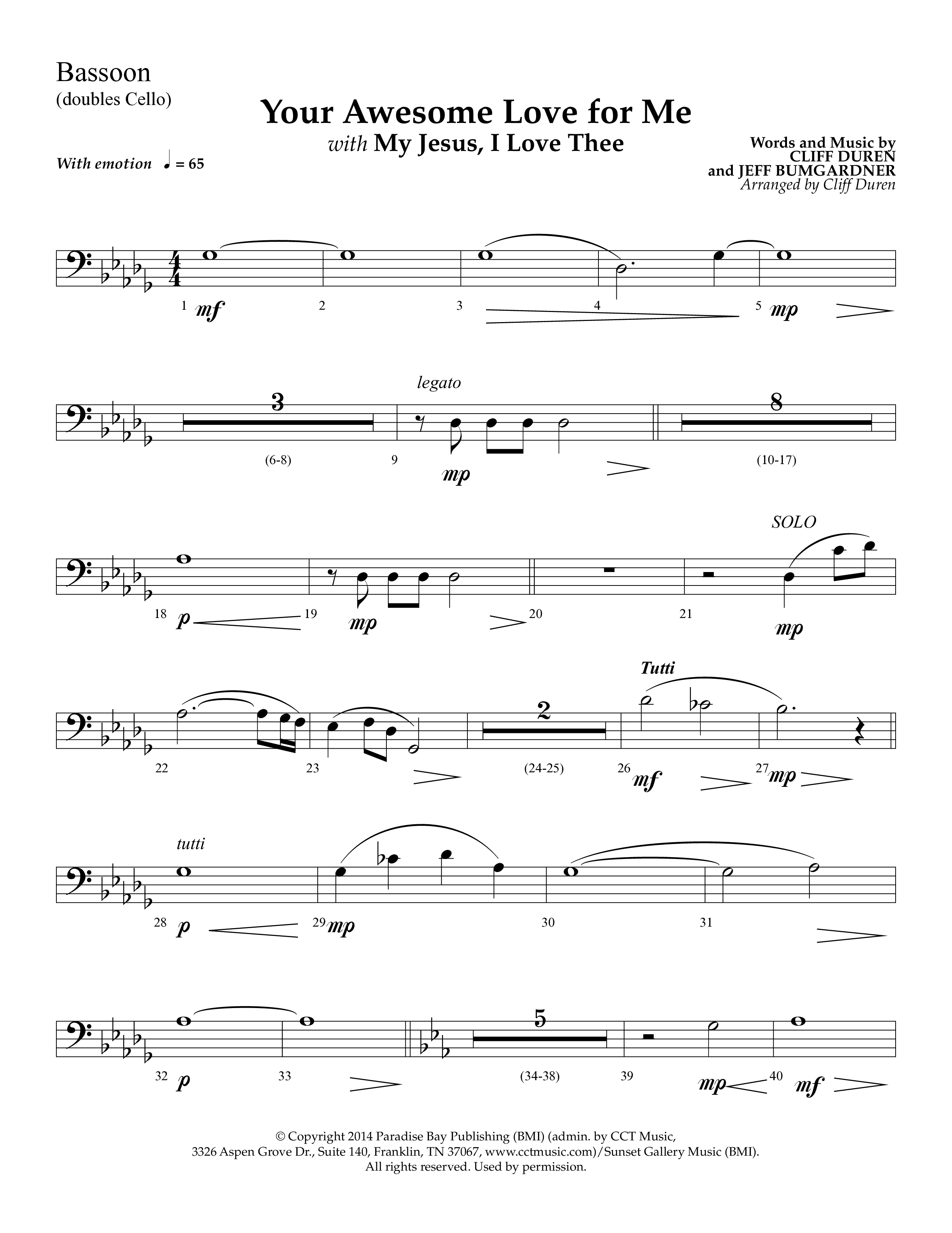 Your Awesome Love For Me (with My Jesus I Love Thee) (Choral Anthem SATB) Bassoon (Lifeway Choral / Arr. Cliff Duren)