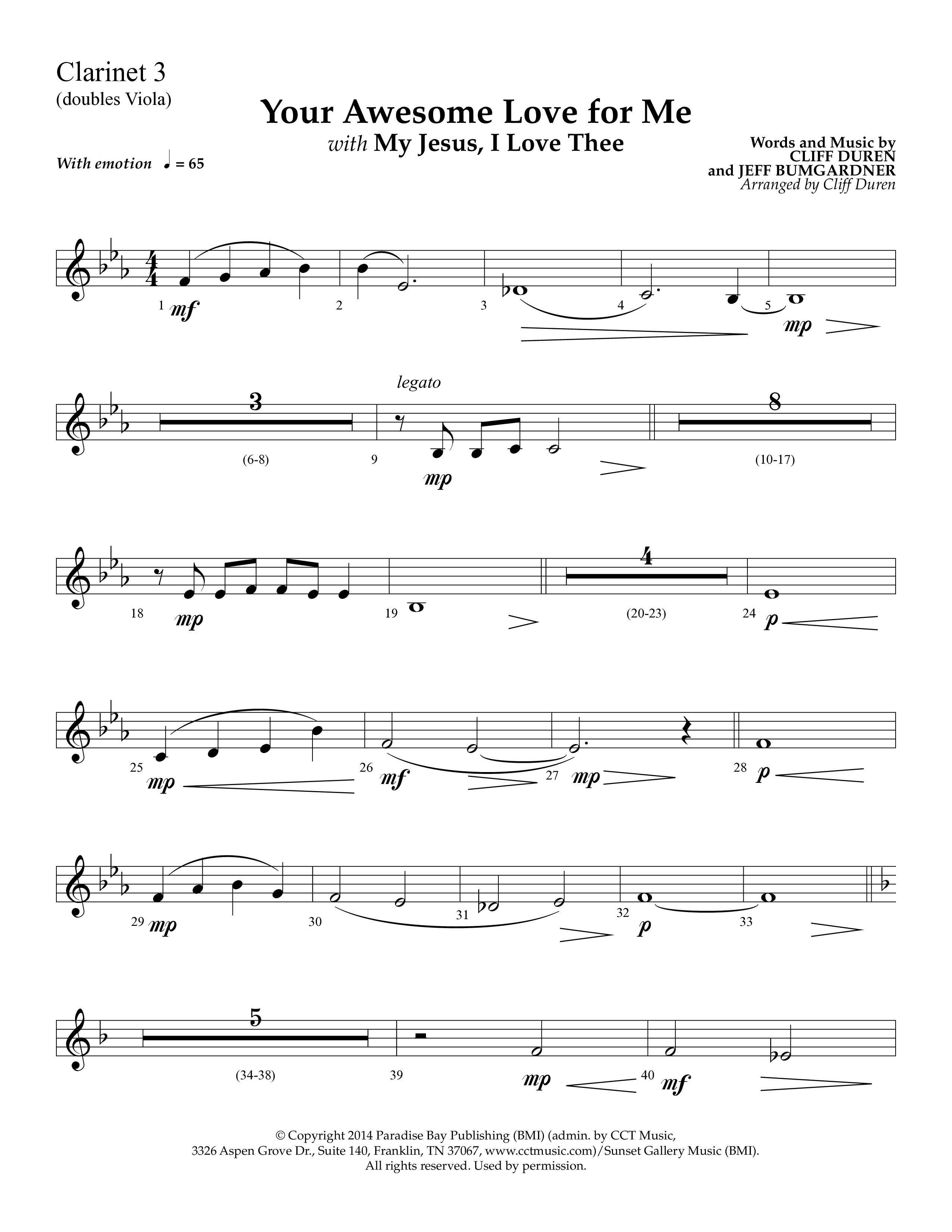 Your Awesome Love For Me (with My Jesus I Love Thee) (Choral Anthem SATB) Clarinet 3 (Lifeway Choral / Arr. Cliff Duren)