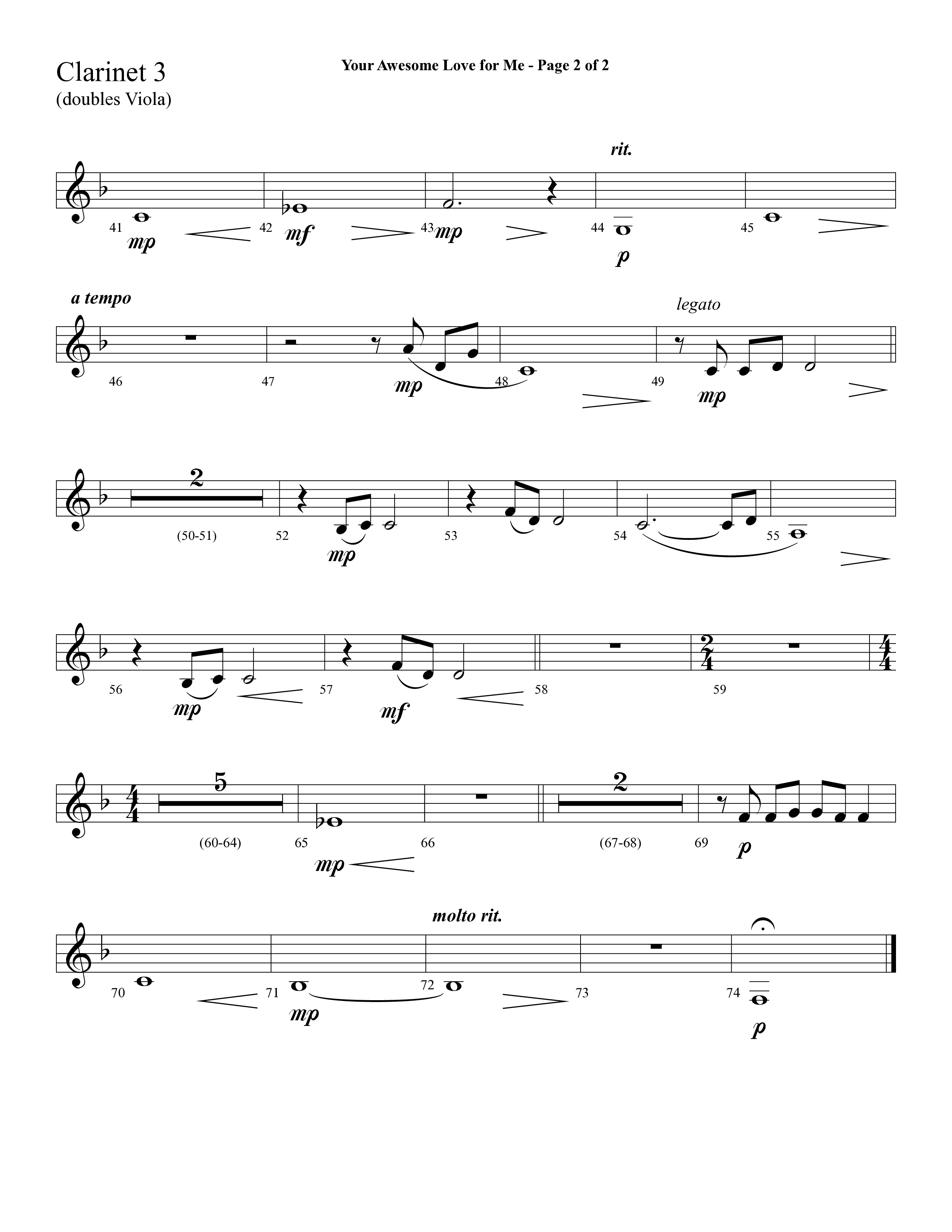 Your Awesome Love For Me (with My Jesus I Love Thee) (Choral Anthem SATB) Clarinet 3 (Lifeway Choral / Arr. Cliff Duren)