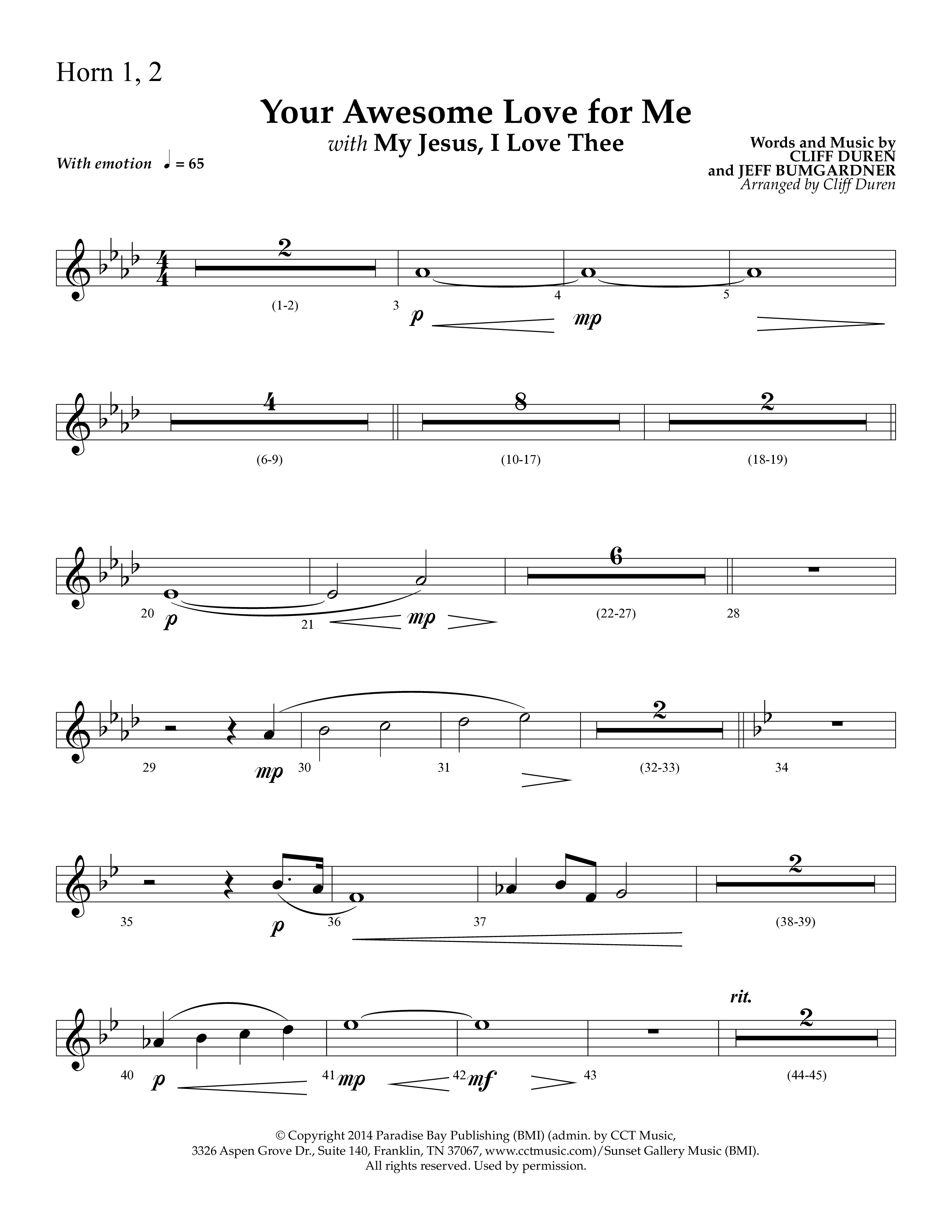 Your Awesome Love For Me (with My Jesus I Love Thee) (Choral Anthem SATB) French Horn 1/2 (Lifeway Choral / Arr. Cliff Duren)