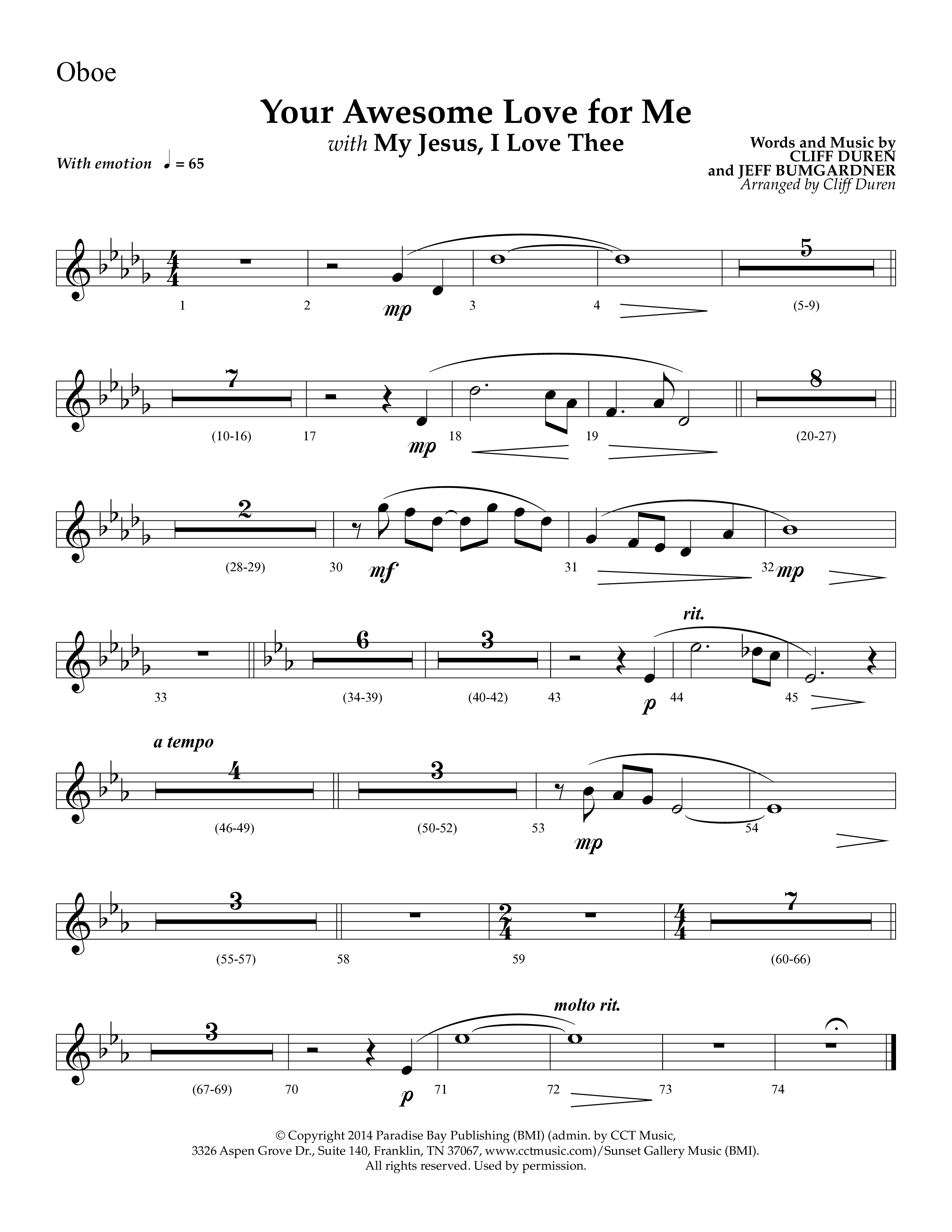 Your Awesome Love For Me (with My Jesus I Love Thee) (Choral Anthem SATB) Oboe (Lifeway Choral / Arr. Cliff Duren)