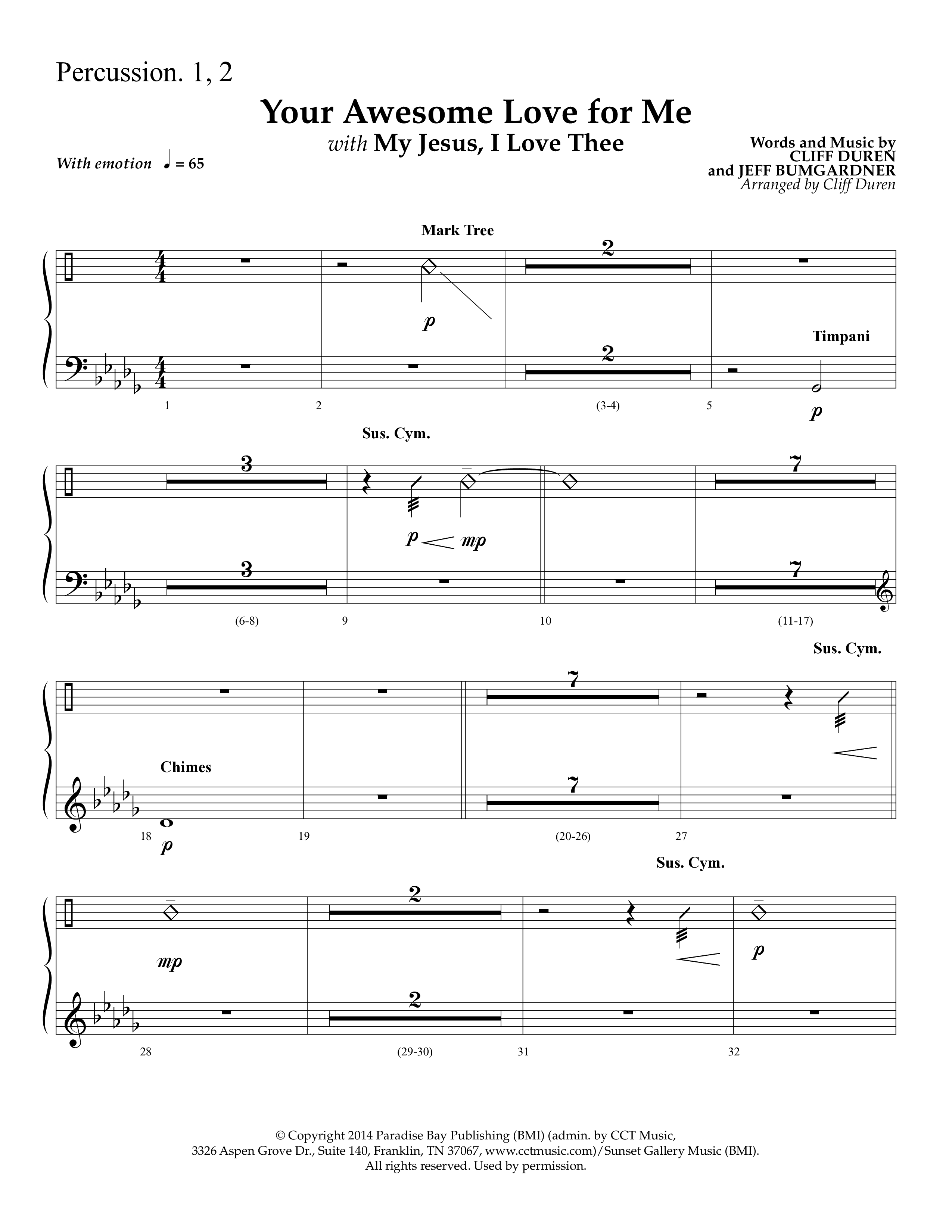 Your Awesome Love For Me (with My Jesus I Love Thee) (Choral Anthem SATB) Percussion 1/2 (Lifeway Choral / Arr. Cliff Duren)