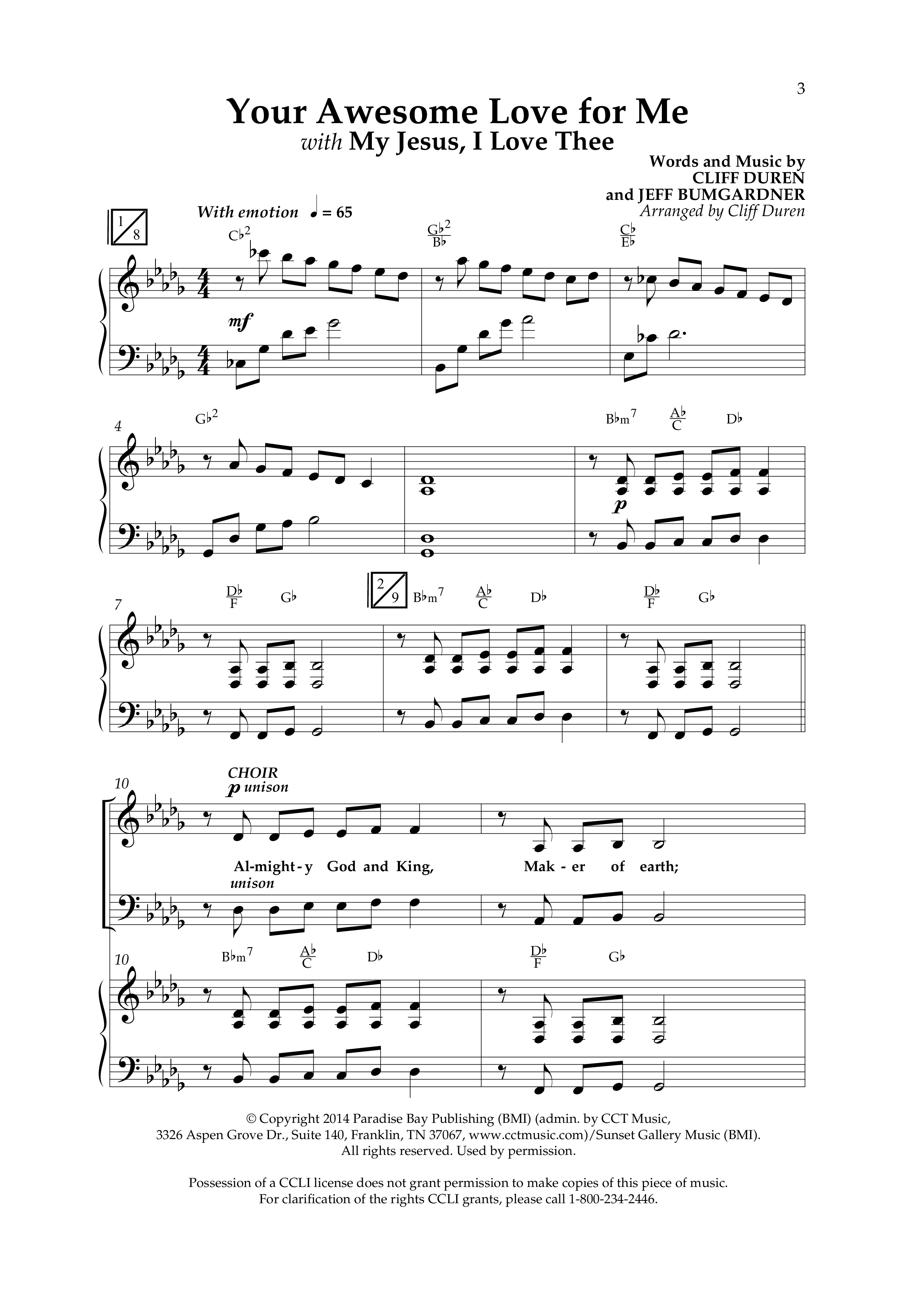 Your Awesome Love For Me (with My Jesus I Love Thee) (Choral Anthem SATB) Anthem (SATB/Piano) (Lifeway Choral / Arr. Cliff Duren)