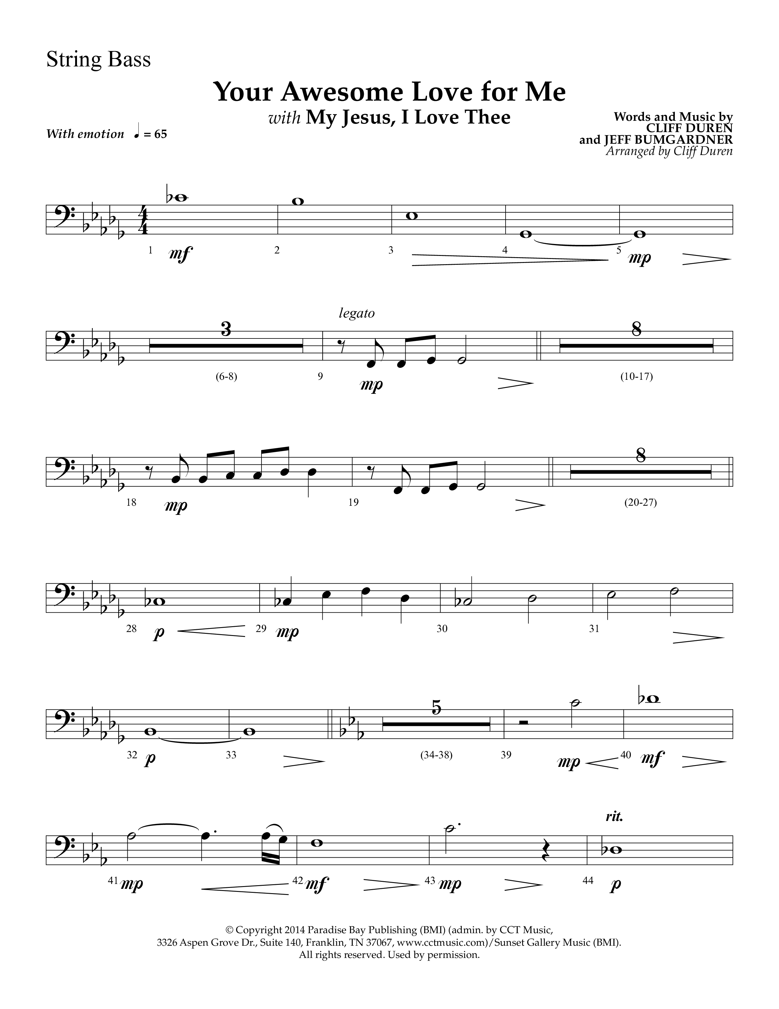 Your Awesome Love For Me (with My Jesus I Love Thee) (Choral Anthem SATB) String Bass (Lifeway Choral / Arr. Cliff Duren)