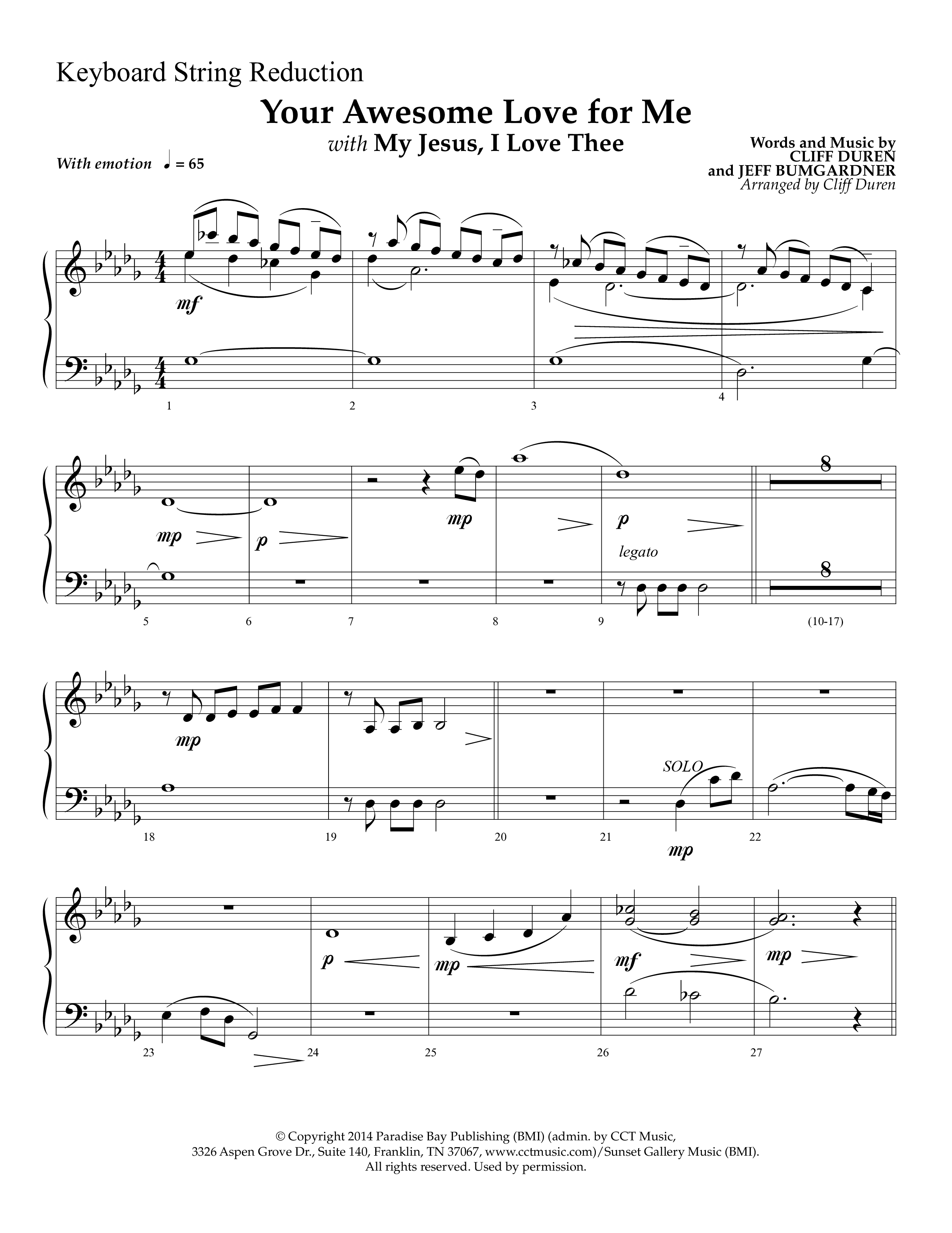 Your Awesome Love For Me (with My Jesus I Love Thee) (Choral Anthem SATB) String Reduction (Lifeway Choral / Arr. Cliff Duren)