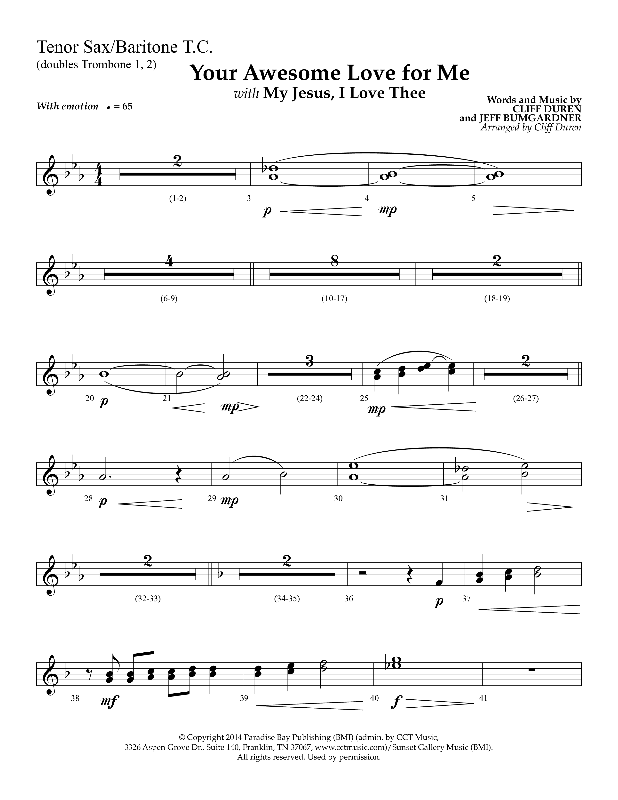 Your Awesome Love For Me (with My Jesus I Love Thee) (Choral Anthem SATB) Tenor Sax/Baritone T.C. (Lifeway Choral / Arr. Cliff Duren)