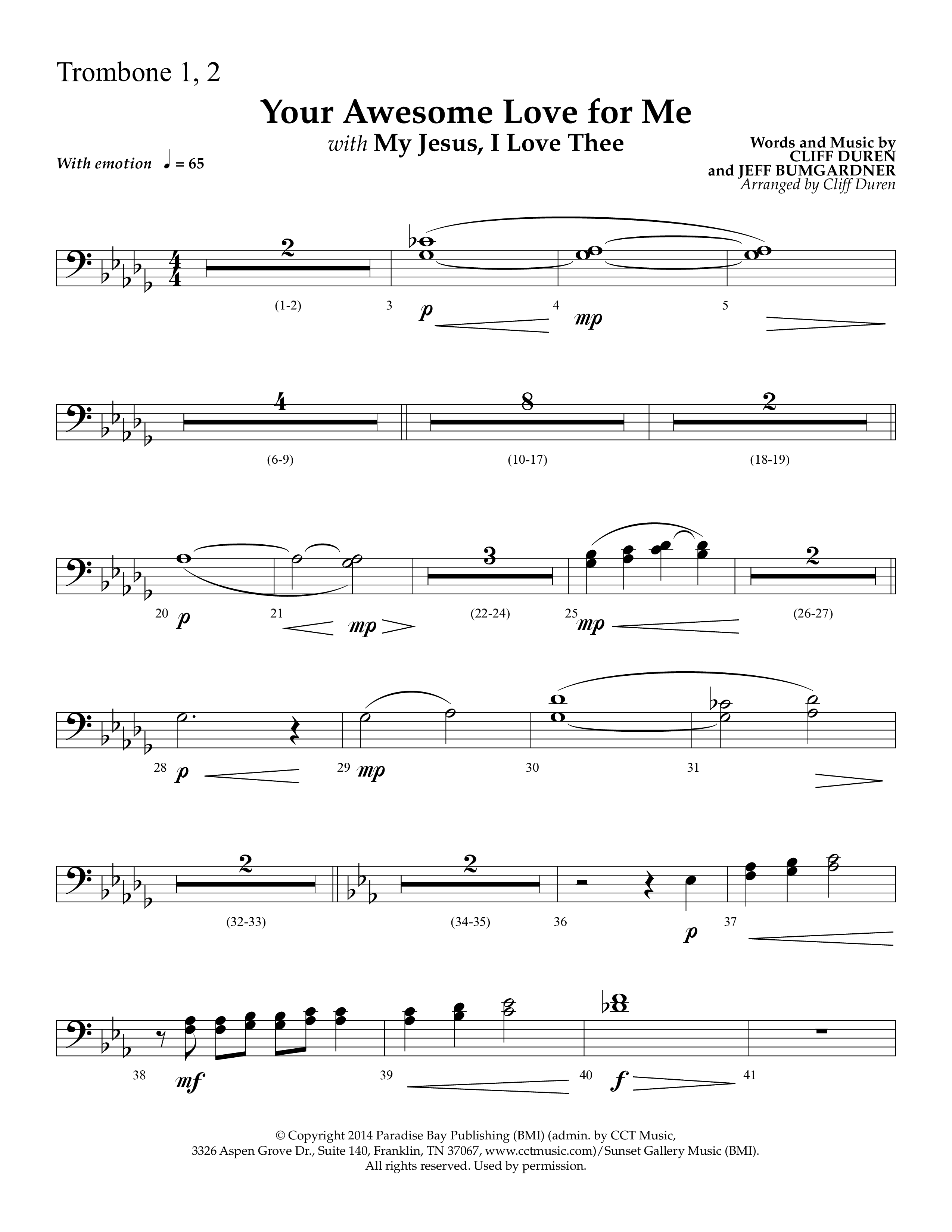 Your Awesome Love For Me (with My Jesus I Love Thee) (Choral Anthem SATB) Trombone 1/2 (Lifeway Choral / Arr. Cliff Duren)