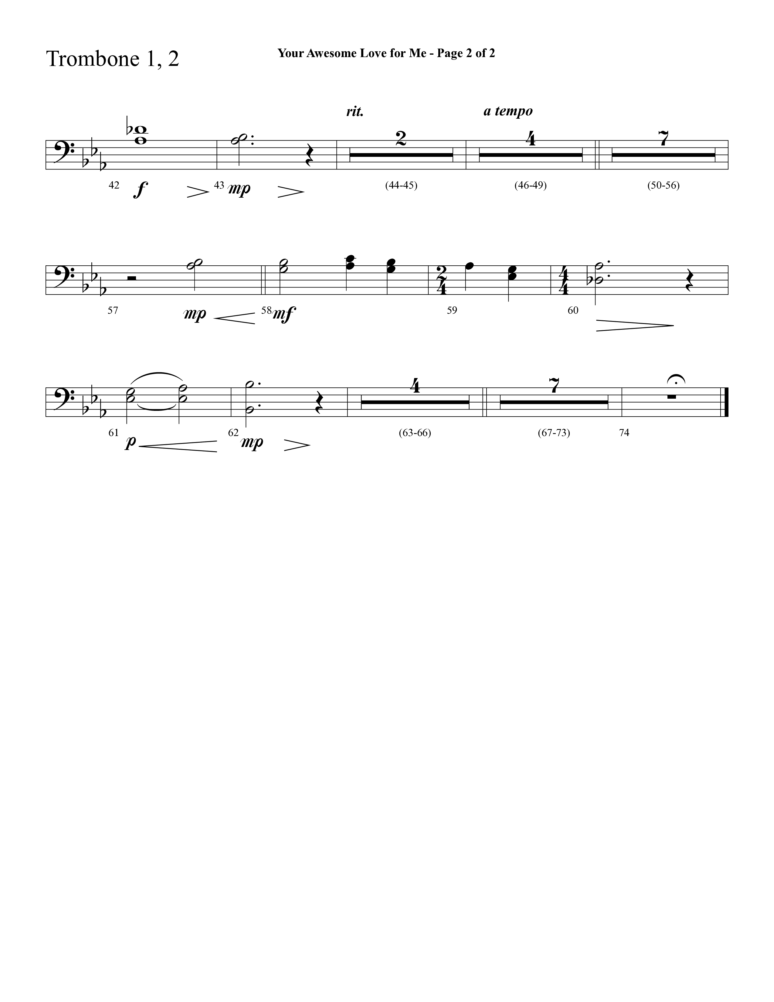 Your Awesome Love For Me (with My Jesus I Love Thee) (Choral Anthem SATB) Trombone 1/2 (Lifeway Choral / Arr. Cliff Duren)