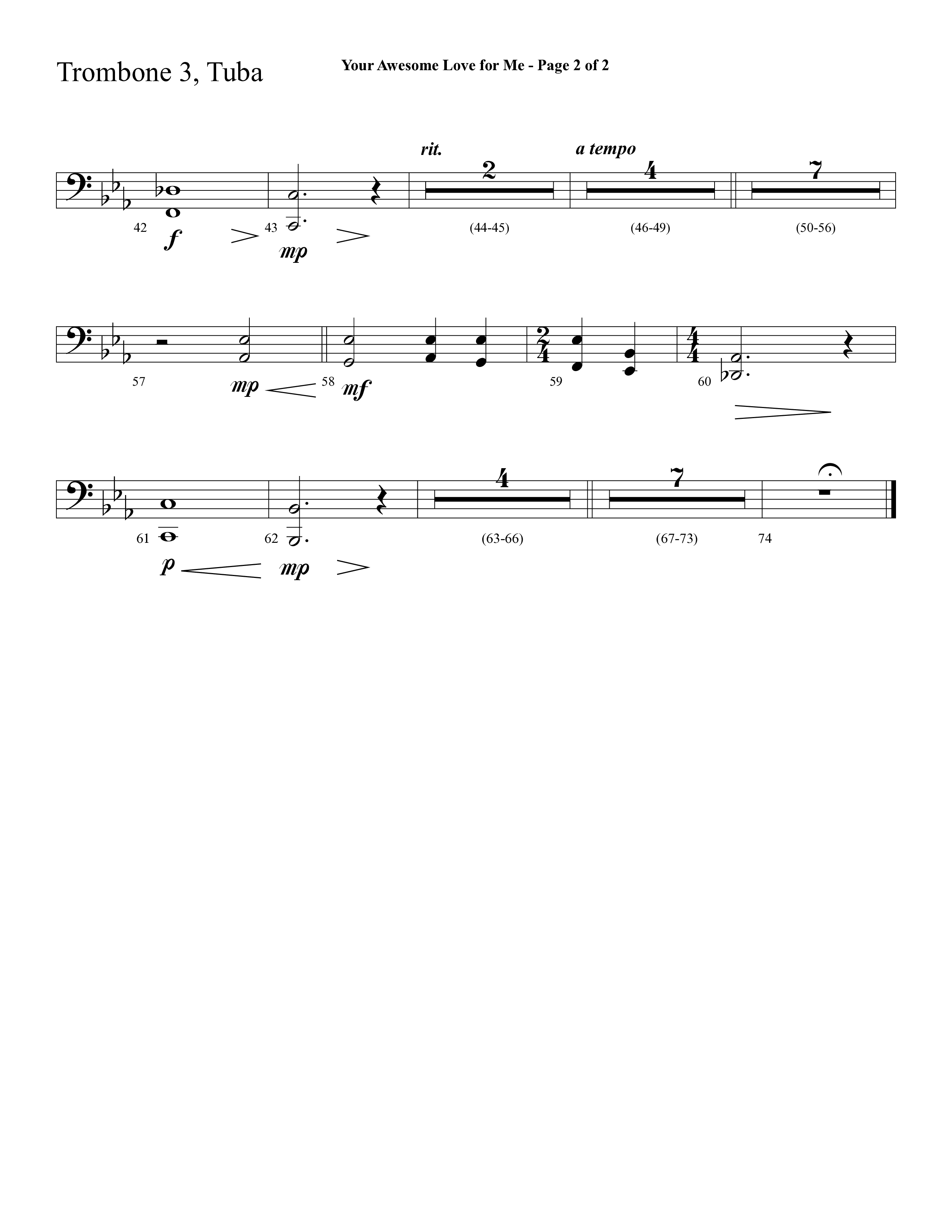 Your Awesome Love For Me (with My Jesus I Love Thee) (Choral Anthem SATB) Trombone 3/Tuba (Lifeway Choral / Arr. Cliff Duren)