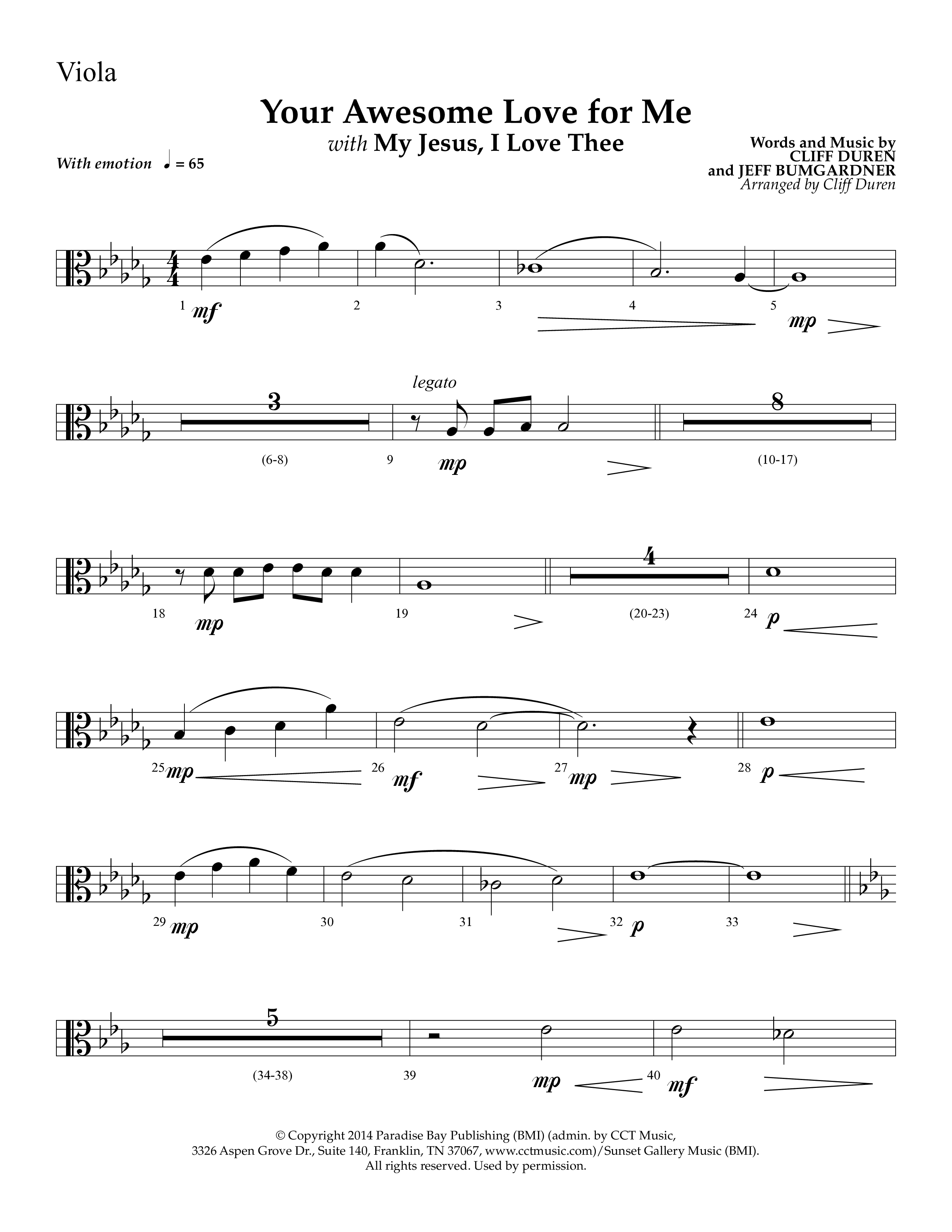 Your Awesome Love For Me (with My Jesus I Love Thee) (Choral Anthem SATB) Viola (Lifeway Choral / Arr. Cliff Duren)
