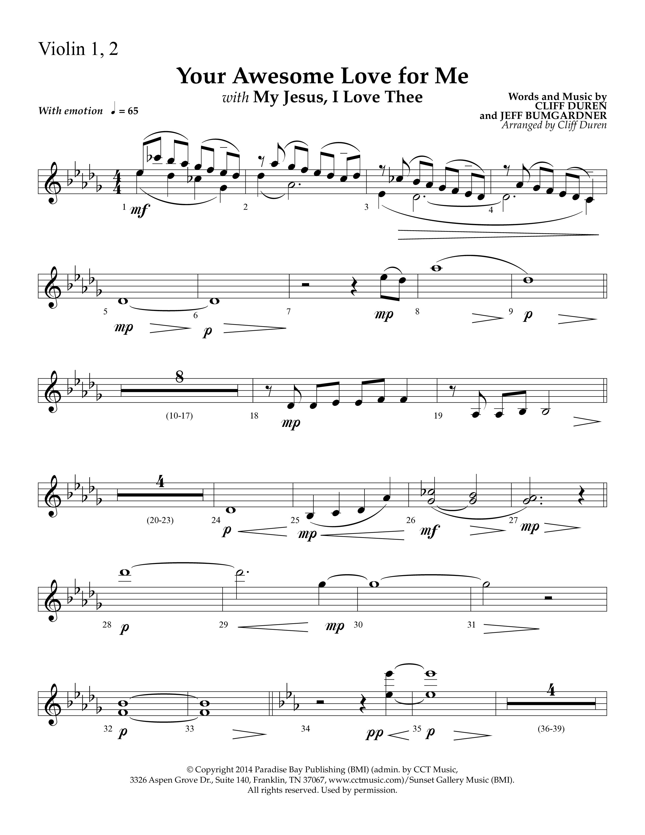 Your Awesome Love For Me (with My Jesus I Love Thee) (Choral Anthem SATB) Violin 1/2 (Lifeway Choral / Arr. Cliff Duren)