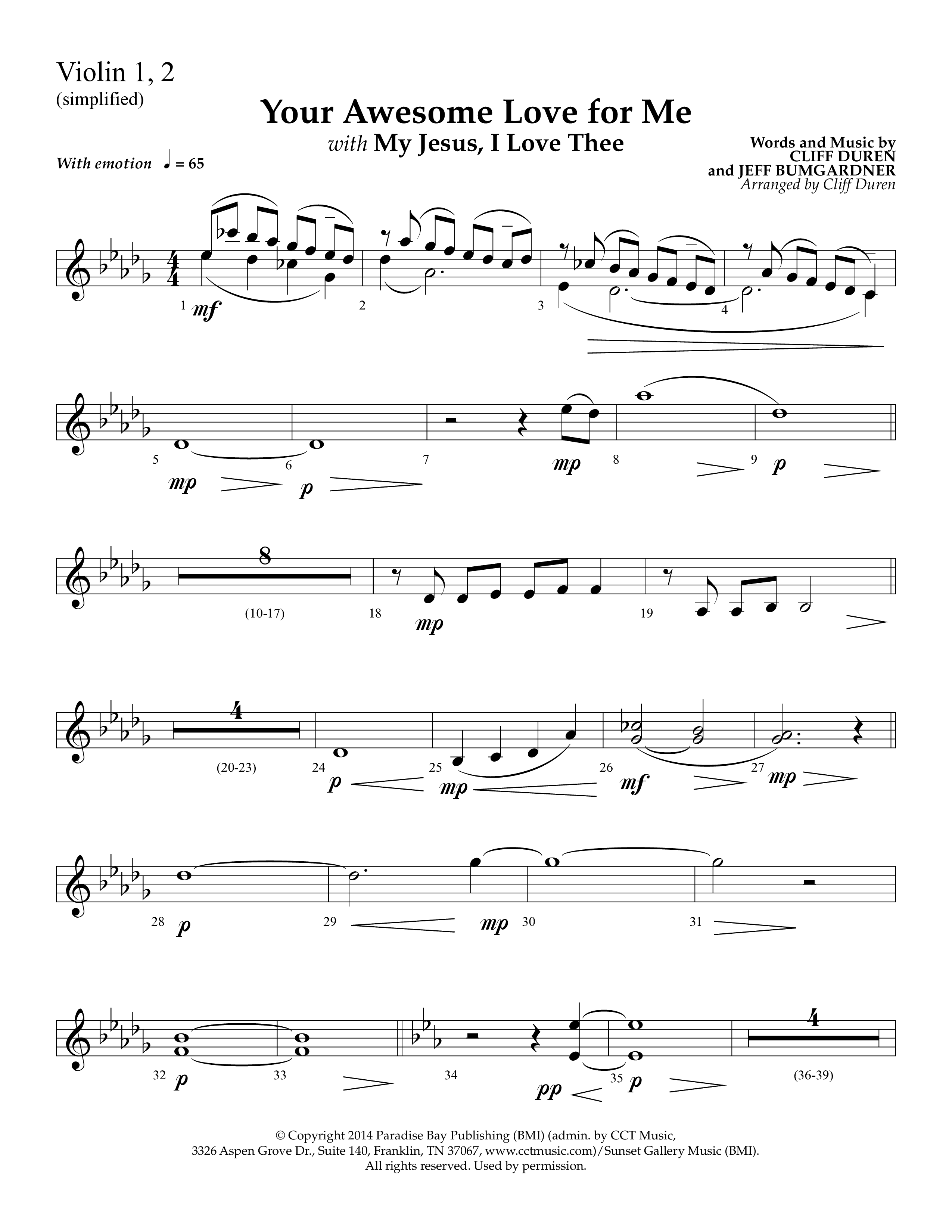 Your Awesome Love For Me (with My Jesus I Love Thee) (Choral Anthem SATB) Violin 1/2 (Lifeway Choral / Arr. Cliff Duren)