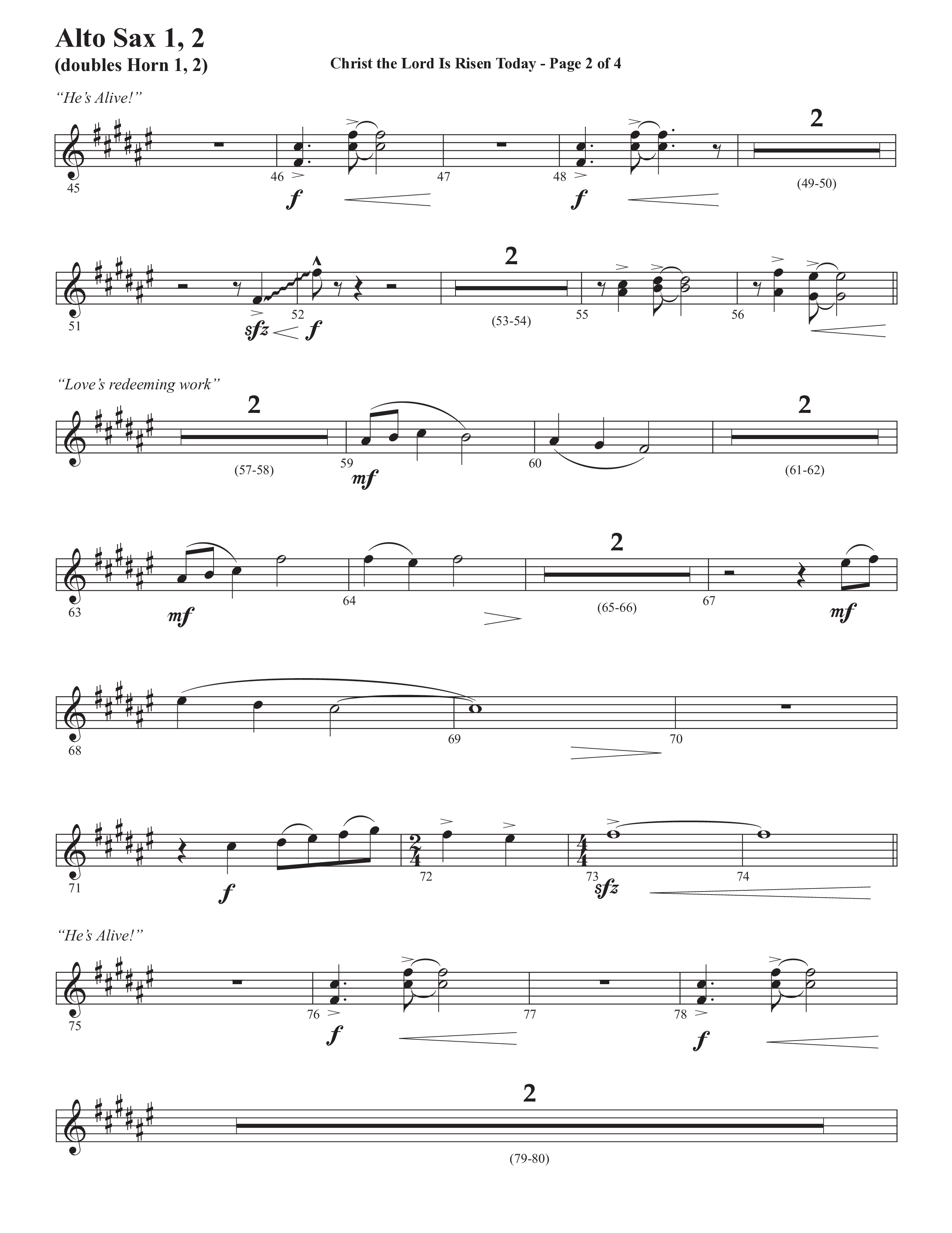 Christ The Lord Is Risen Today (He's Alive) (Choral Anthem SATB) Alto Sax 1/2 (Semsen Music / Arr. John Bolin / Orch. Cliff Duren)