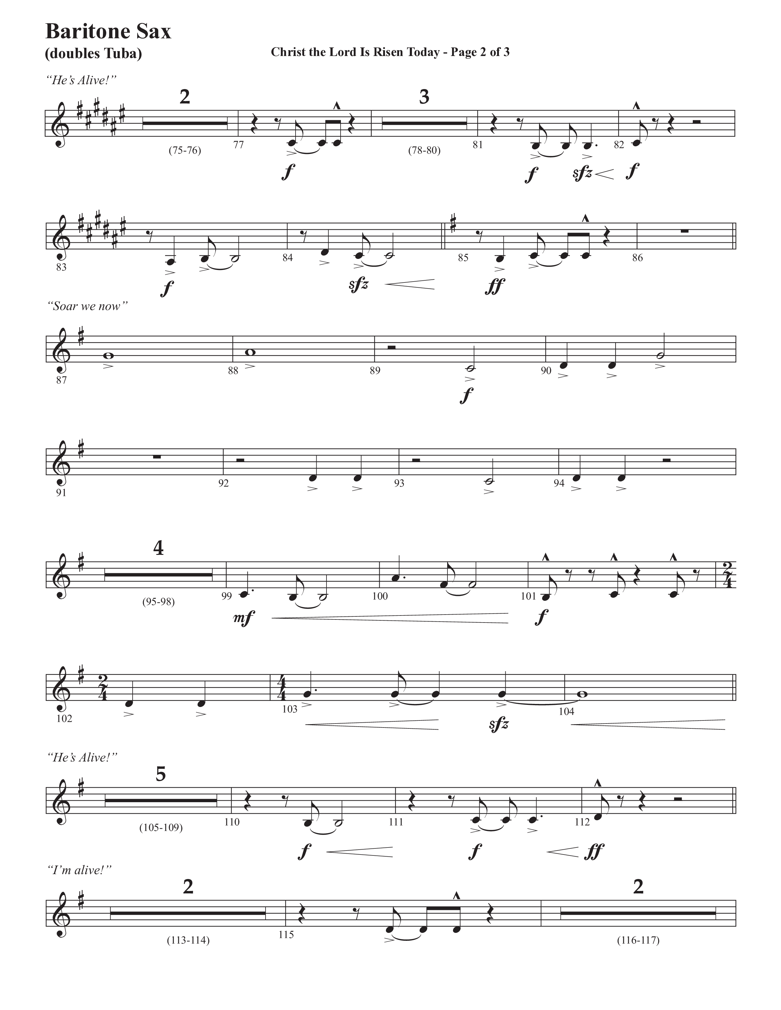 Christ The Lord Is Risen Today (He's Alive) (Choral Anthem SATB) Bari Sax (Semsen Music / Arr. John Bolin / Orch. Cliff Duren)