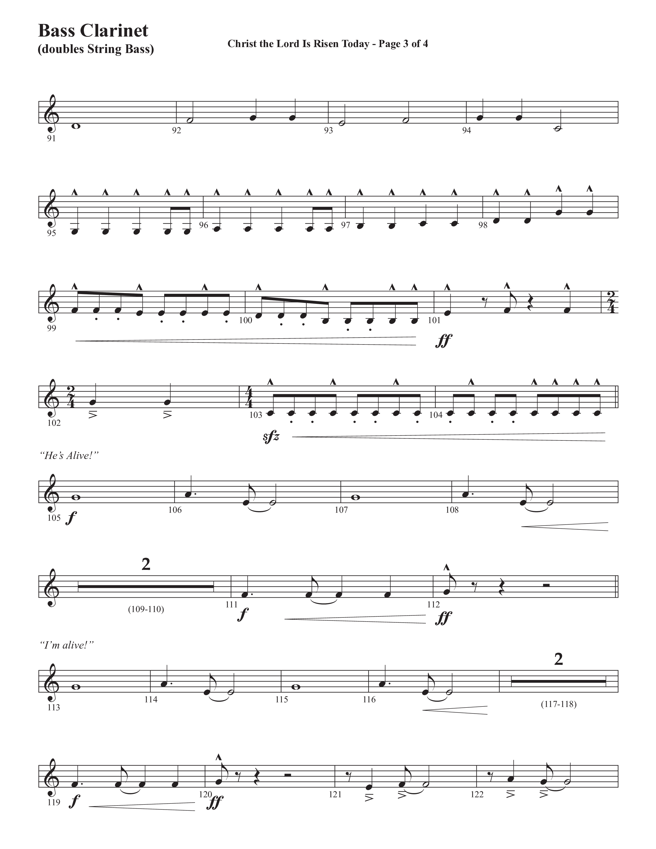 Christ The Lord Is Risen Today (He's Alive) (Choral Anthem SATB) Bass Clarinet (Semsen Music / Arr. John Bolin / Orch. Cliff Duren)