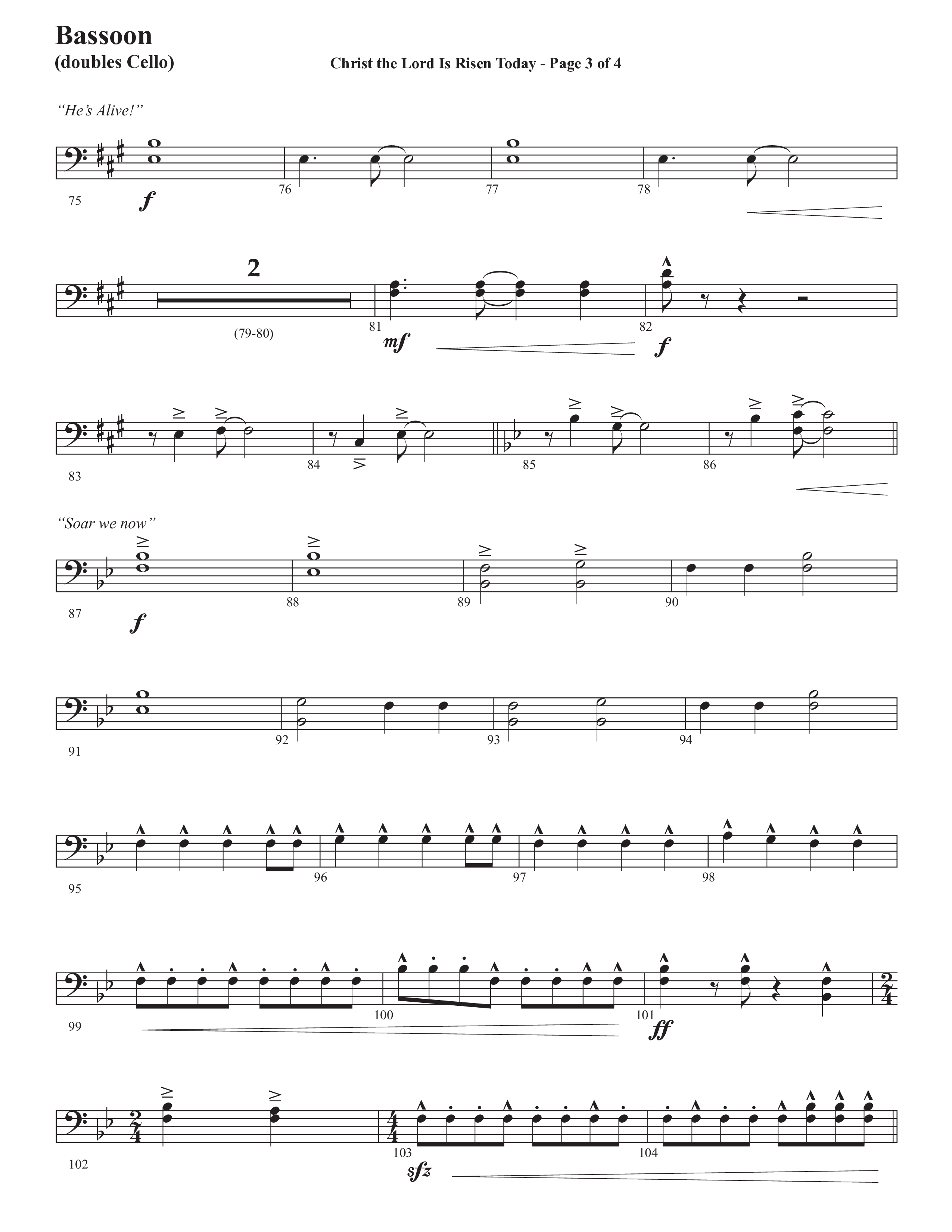Christ The Lord Is Risen Today (He's Alive) (Choral Anthem SATB) Bassoon (Semsen Music / Arr. John Bolin / Orch. Cliff Duren)