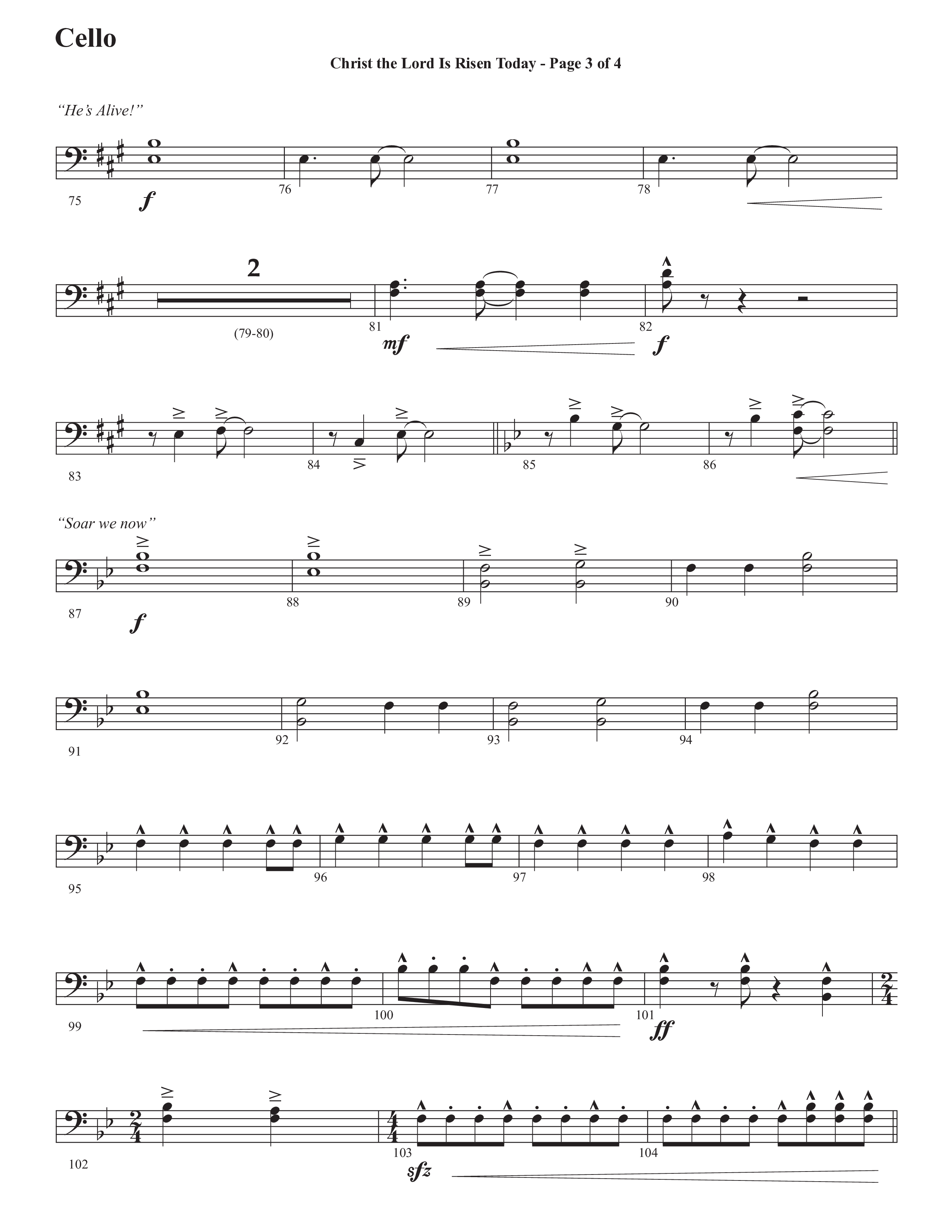 Christ The Lord Is Risen Today (He's Alive) (Choral Anthem SATB) Cello (Semsen Music / Arr. John Bolin / Orch. Cliff Duren)