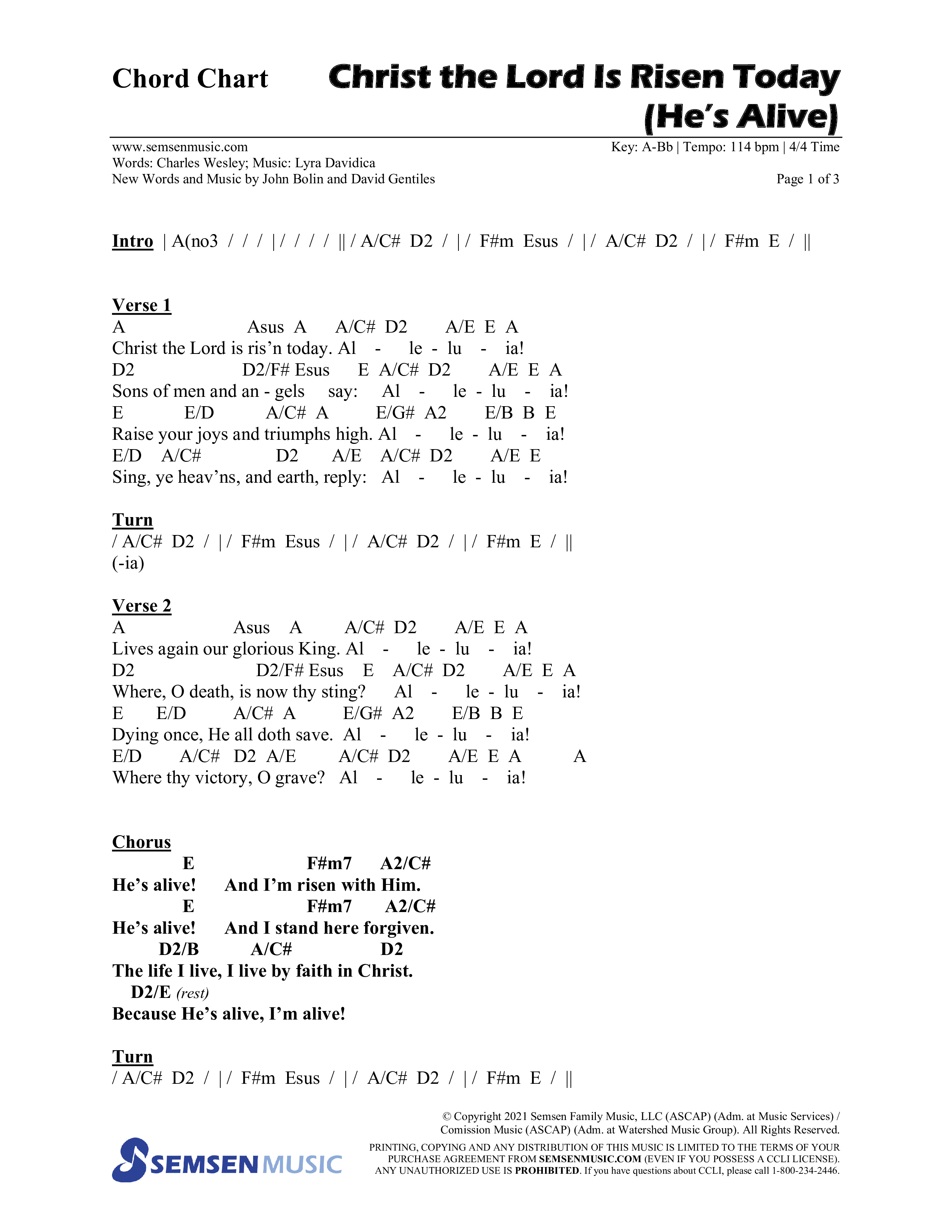 Christ The Lord Is Risen Today (He's Alive) (Choral Anthem SATB) Chords & Lead Sheet (Semsen Music / Arr. John Bolin / Orch. Cliff Duren)