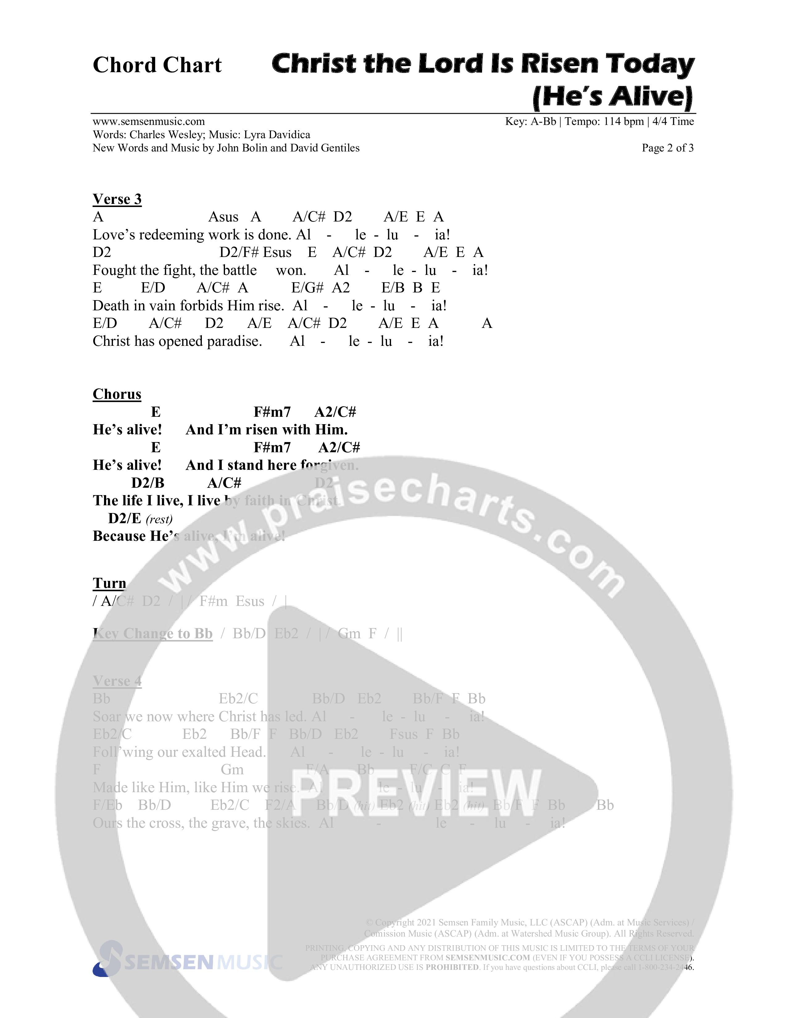 Christ The Lord Is Risen Today (He's Alive) (Choral Anthem SATB) Chords & Lead Sheet (Semsen Music / Arr. John Bolin / Orch. Cliff Duren)