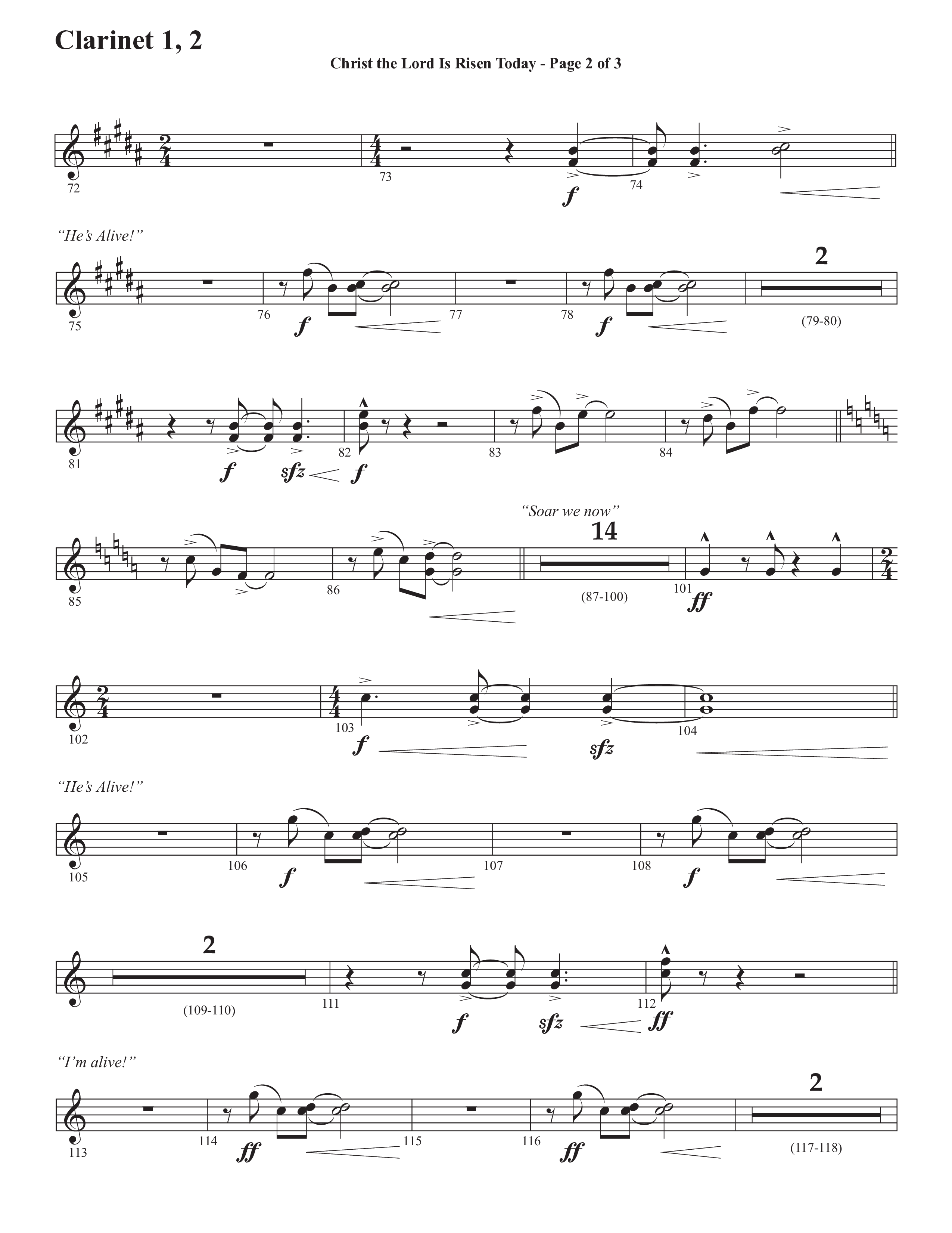 Christ The Lord Is Risen Today (He's Alive) (Choral Anthem SATB) Clarinet 1/2 (Semsen Music / Arr. John Bolin / Orch. Cliff Duren)