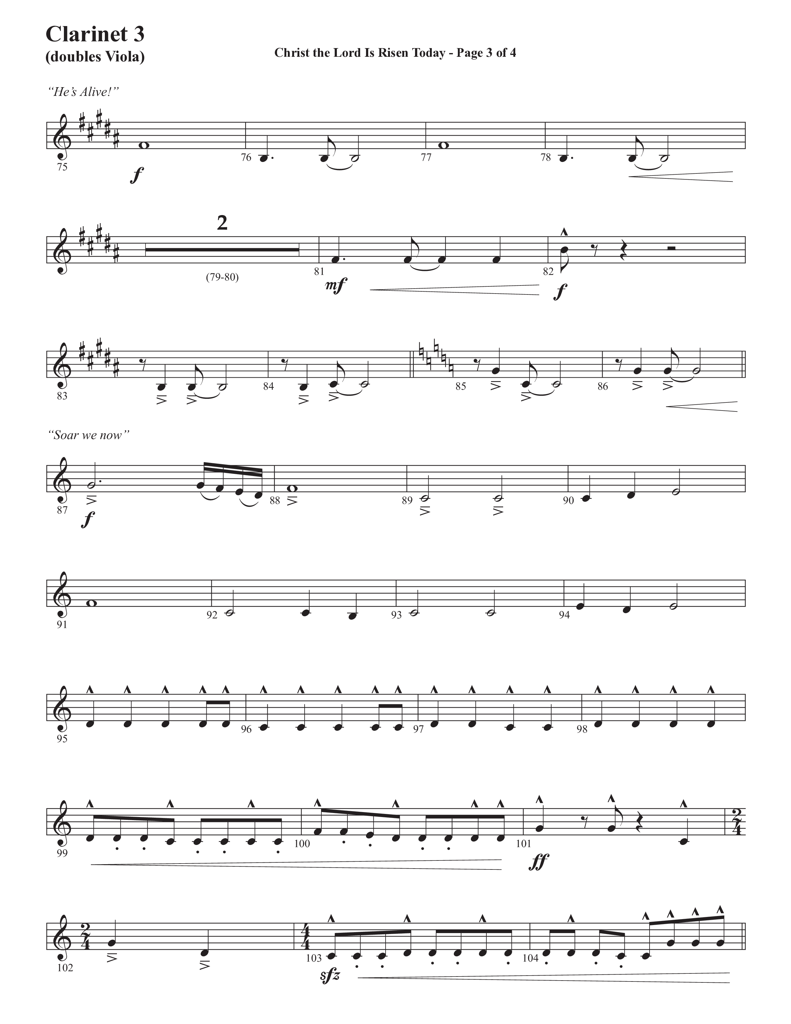 Christ The Lord Is Risen Today (He's Alive) (Choral Anthem SATB) Clarinet 3 (Semsen Music / Arr. John Bolin / Orch. Cliff Duren)