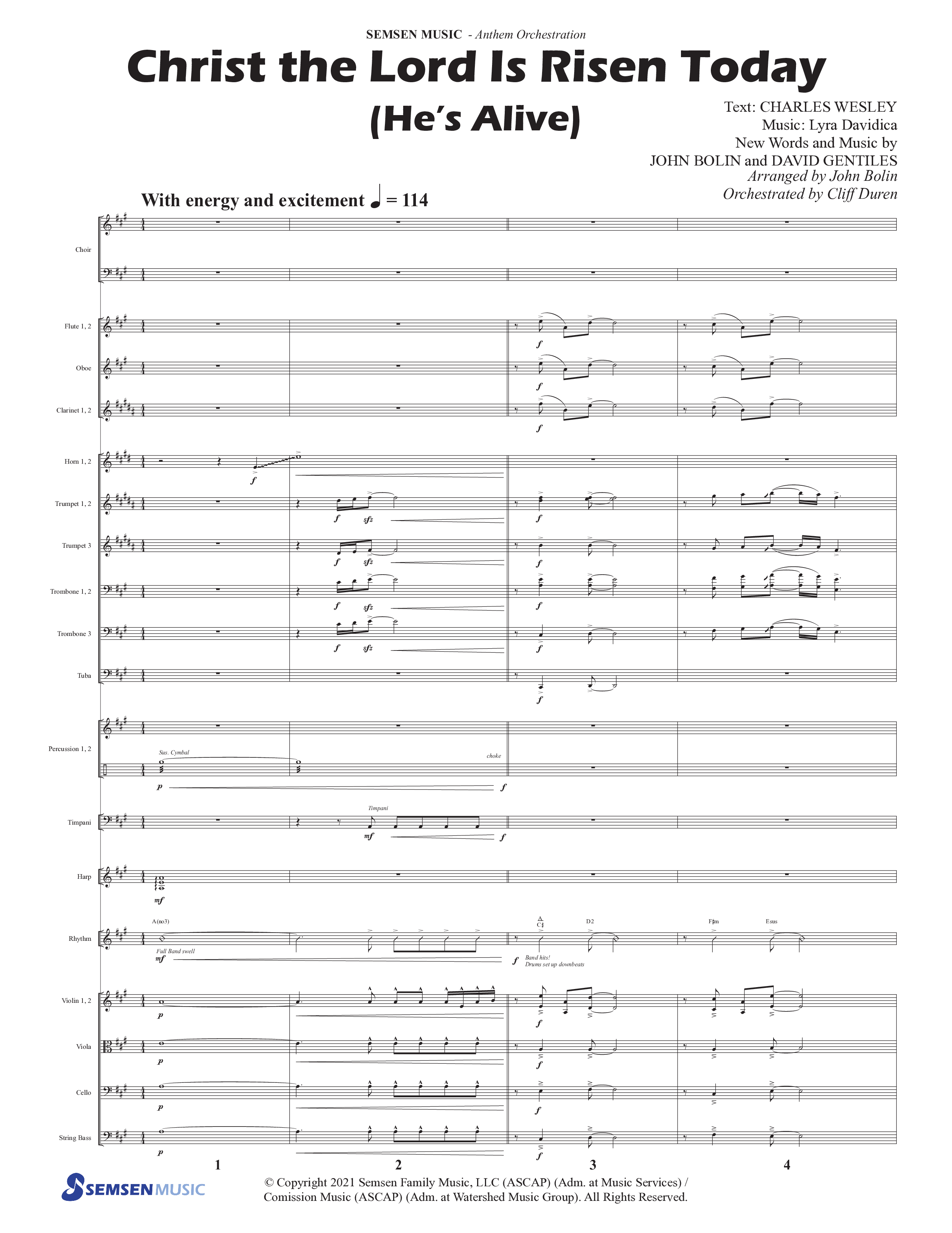 Christ The Lord Is Risen Today (He's Alive) (Choral Anthem SATB) Conductor's Score (Semsen Music / Arr. John Bolin / Orch. Cliff Duren)