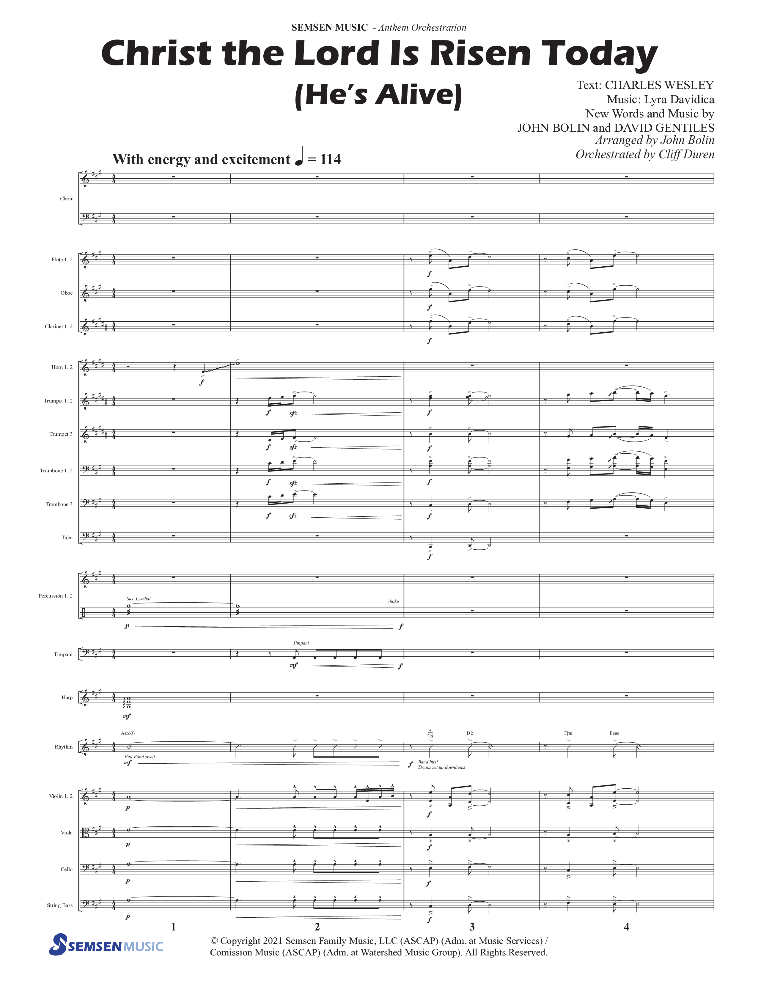 Christ The Lord Is Risen Today (He's Alive) (Choral Anthem SATB) Orchestration (Semsen Music / Arr. John Bolin / Orch. Cliff Duren)