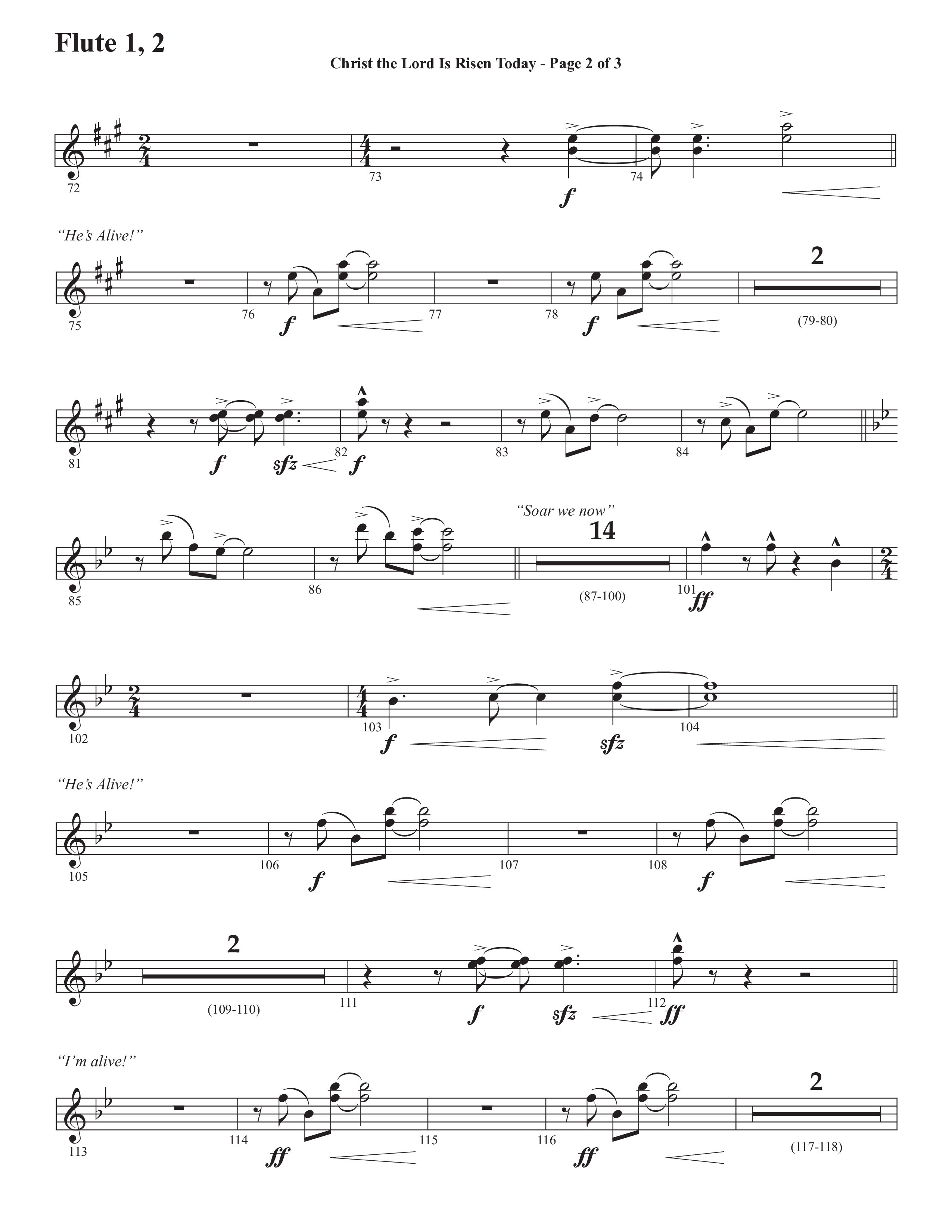 Christ The Lord Is Risen Today (He's Alive) (Choral Anthem SATB) Flute 1/2 (Semsen Music / Arr. John Bolin / Orch. Cliff Duren)