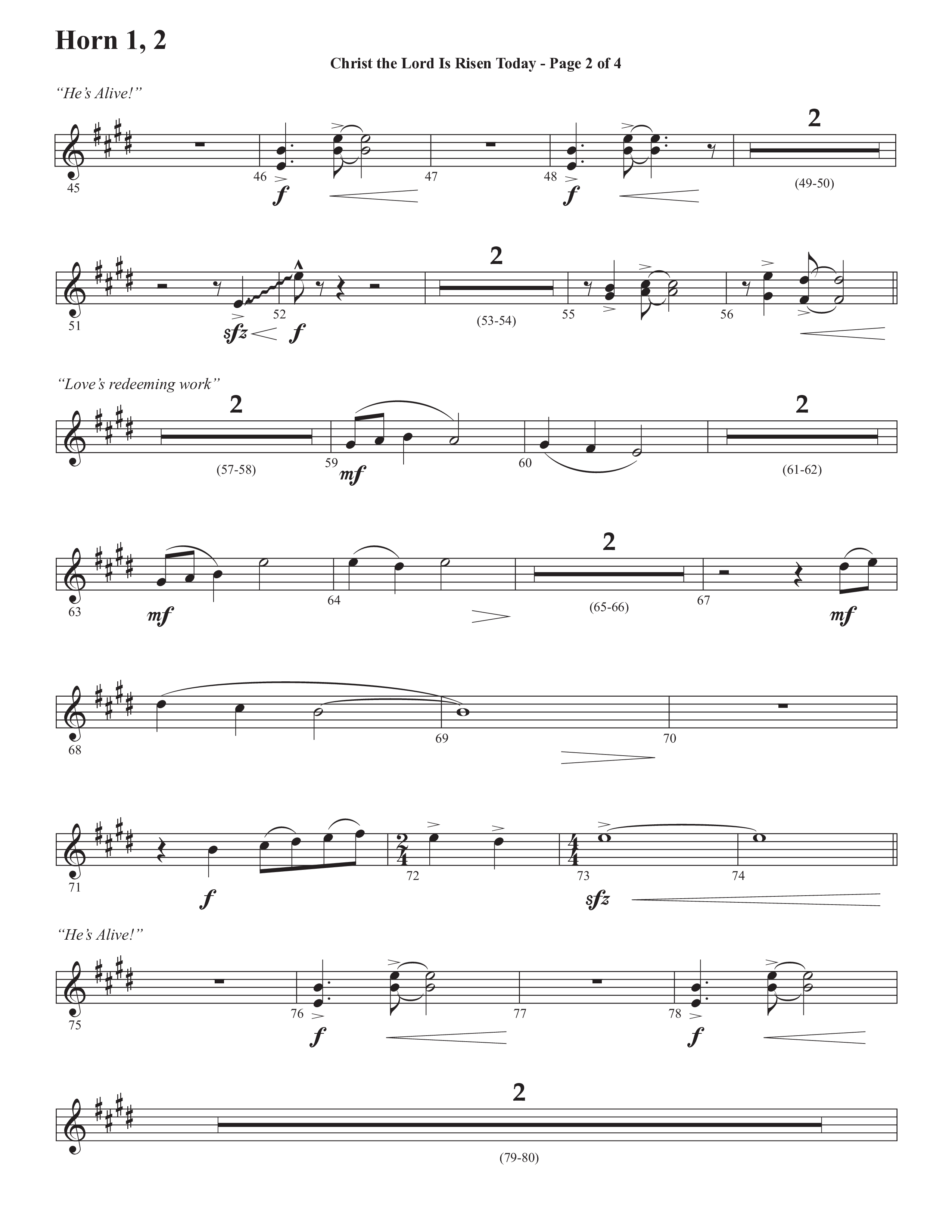 Christ The Lord Is Risen Today (He's Alive) (Choral Anthem SATB) French Horn 1/2 (Semsen Music / Arr. John Bolin / Orch. Cliff Duren)
