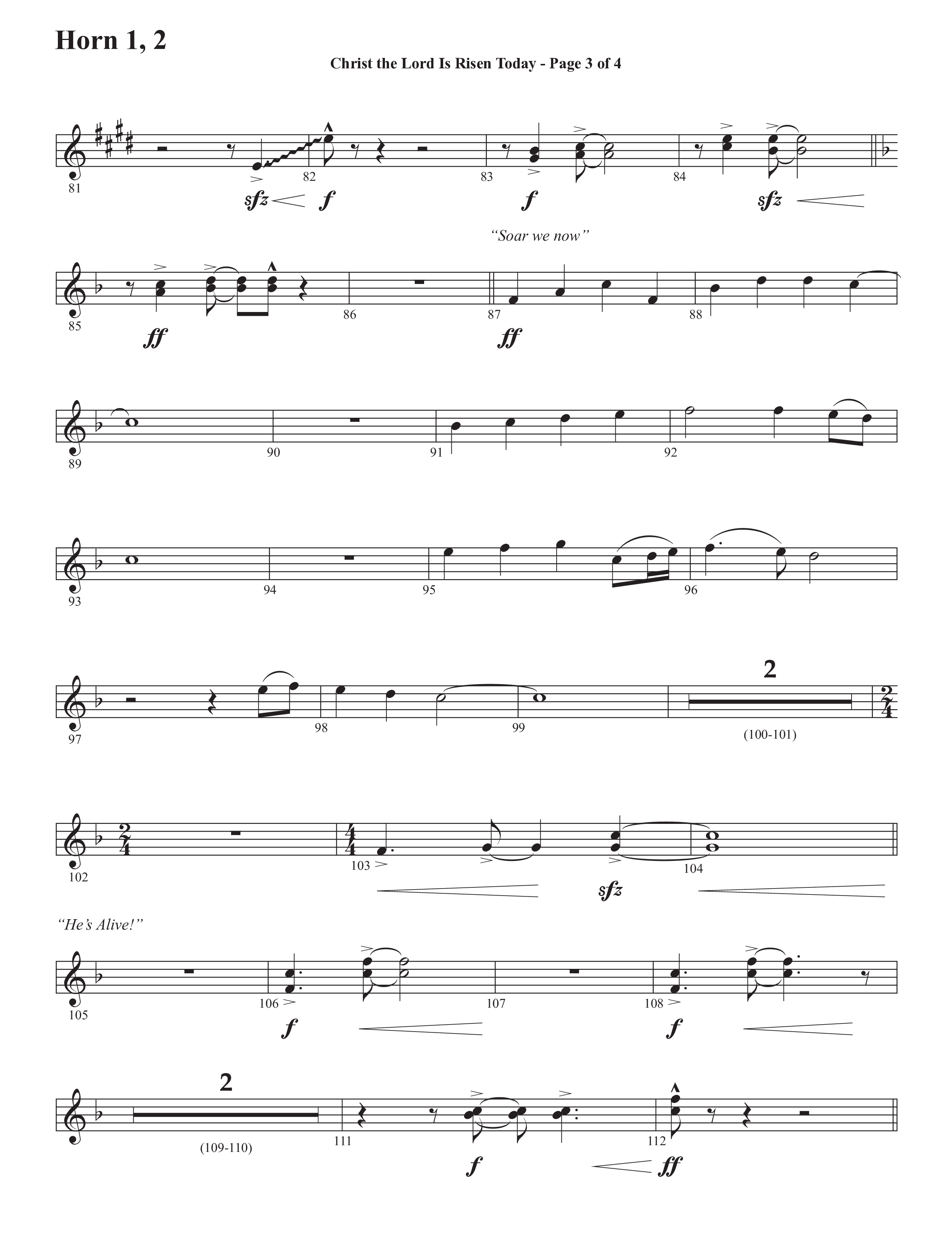Christ The Lord Is Risen Today (He's Alive) (Choral Anthem SATB) French Horn 1/2 (Semsen Music / Arr. John Bolin / Orch. Cliff Duren)