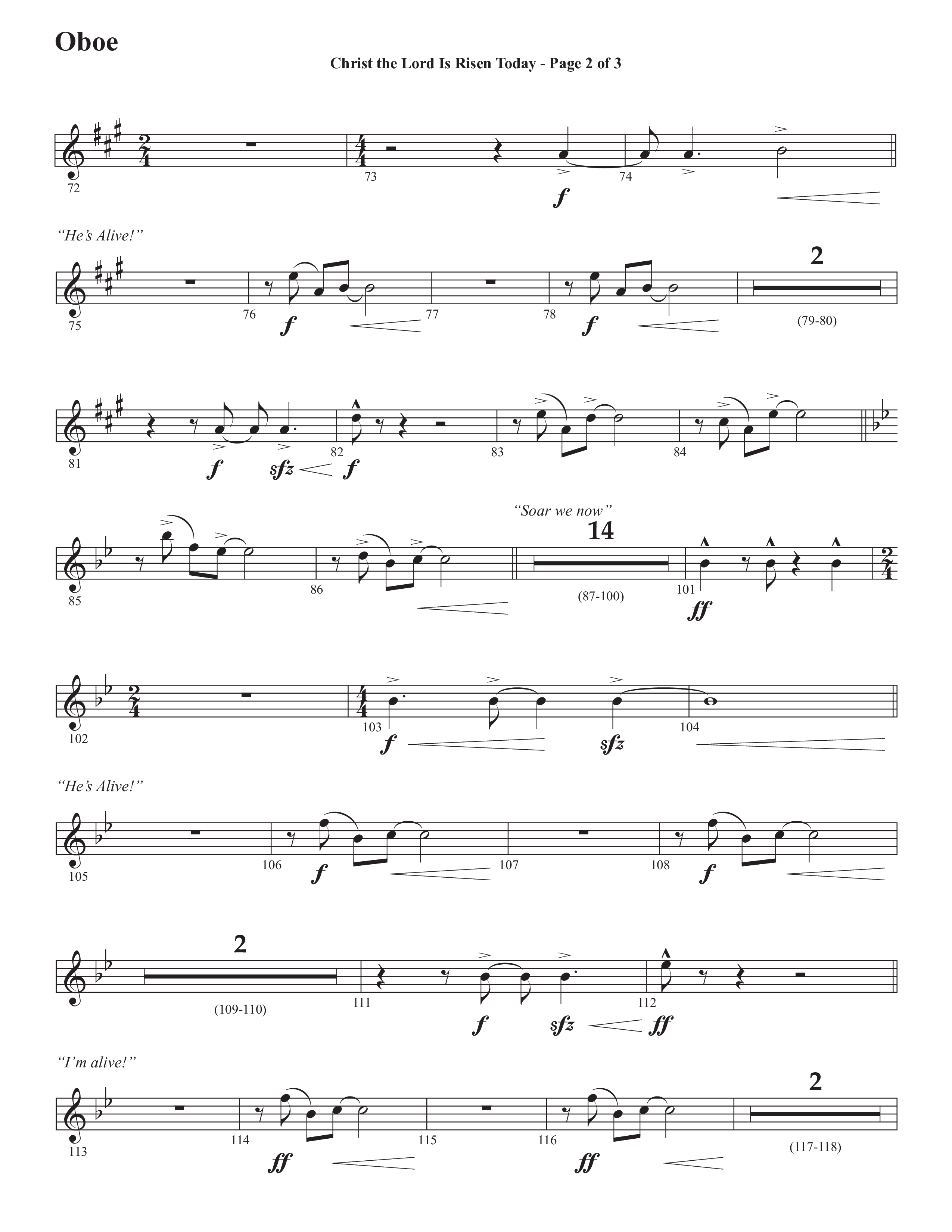 Christ The Lord Is Risen Today (He's Alive) (Choral Anthem SATB) Oboe (Semsen Music / Arr. John Bolin / Orch. Cliff Duren)