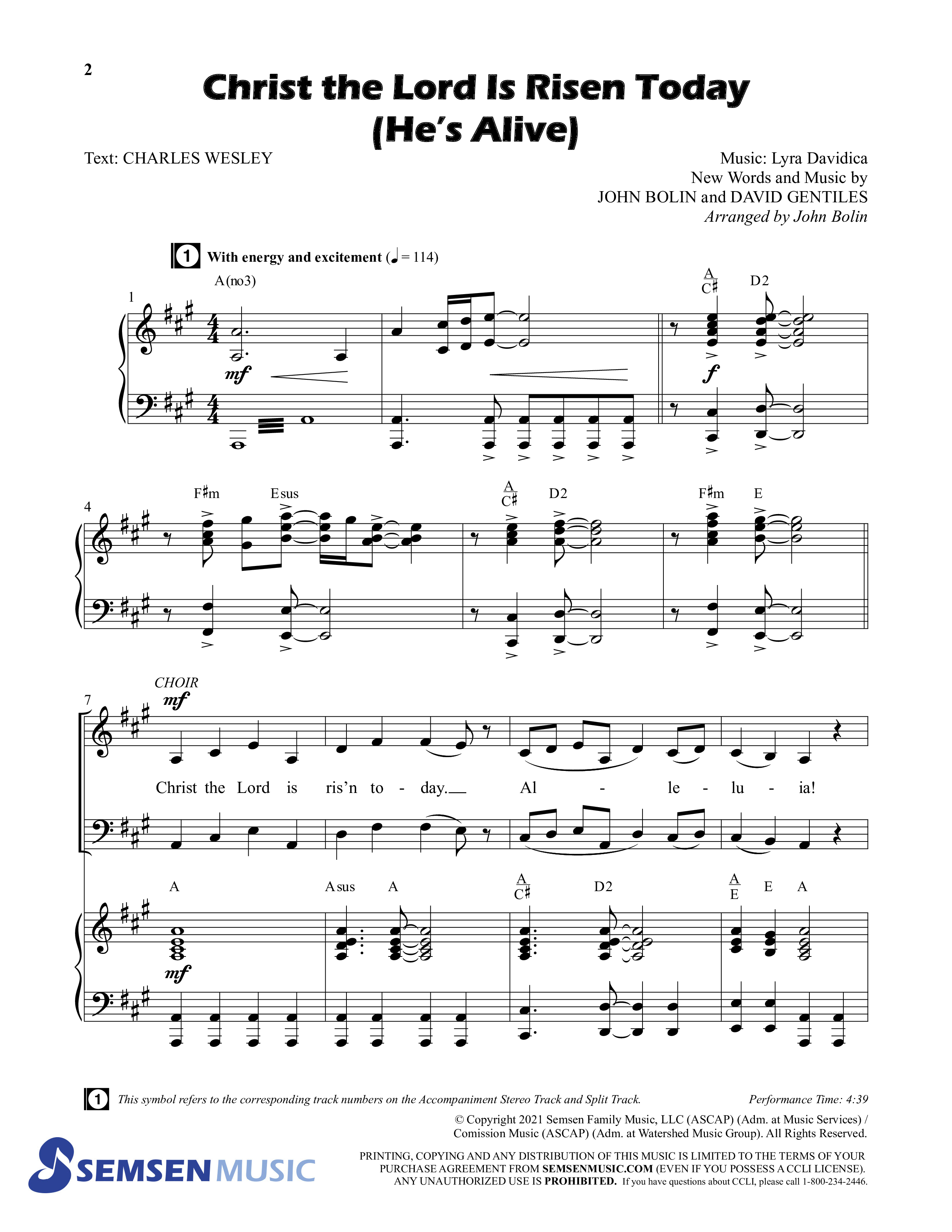 Christ The Lord Is Risen Today (He's Alive) (Choral Anthem SATB) Anthem (SATB/Piano) (Semsen Music / Arr. John Bolin / Orch. Cliff Duren)