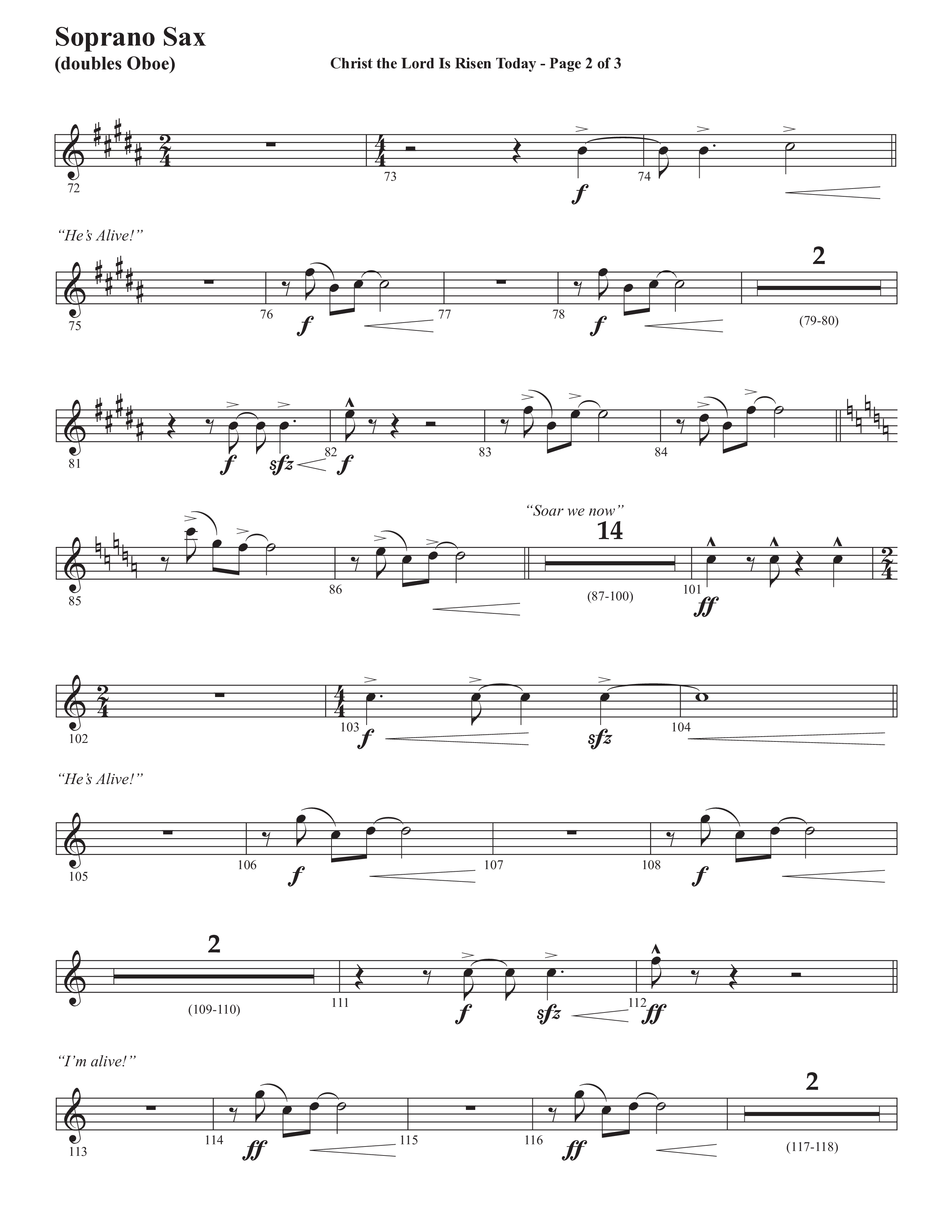 Christ The Lord Is Risen Today (He's Alive) (Choral Anthem SATB) Soprano Sax (Semsen Music / Arr. John Bolin / Orch. Cliff Duren)