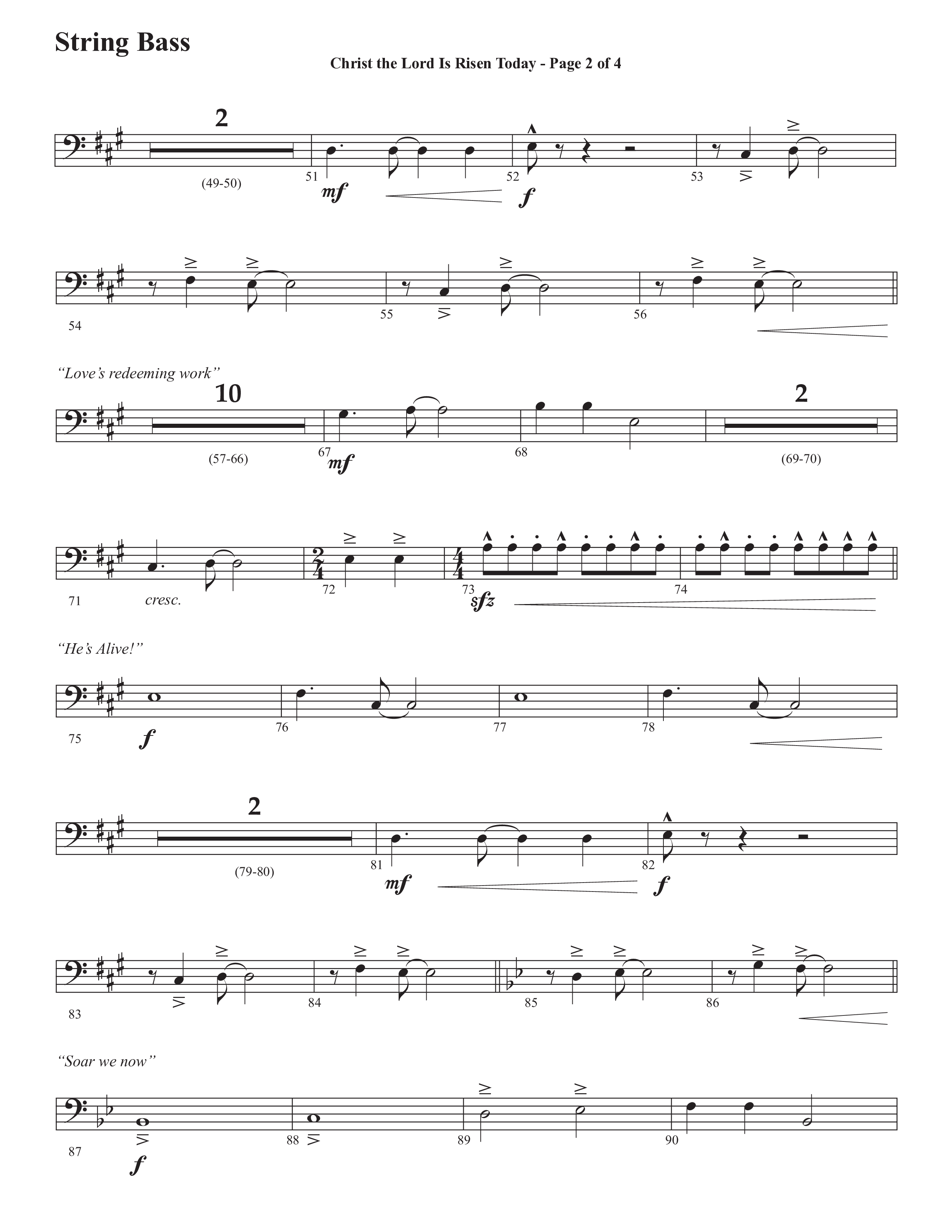 Christ The Lord Is Risen Today (He's Alive) (Choral Anthem SATB) String Bass (Semsen Music / Arr. John Bolin / Orch. Cliff Duren)