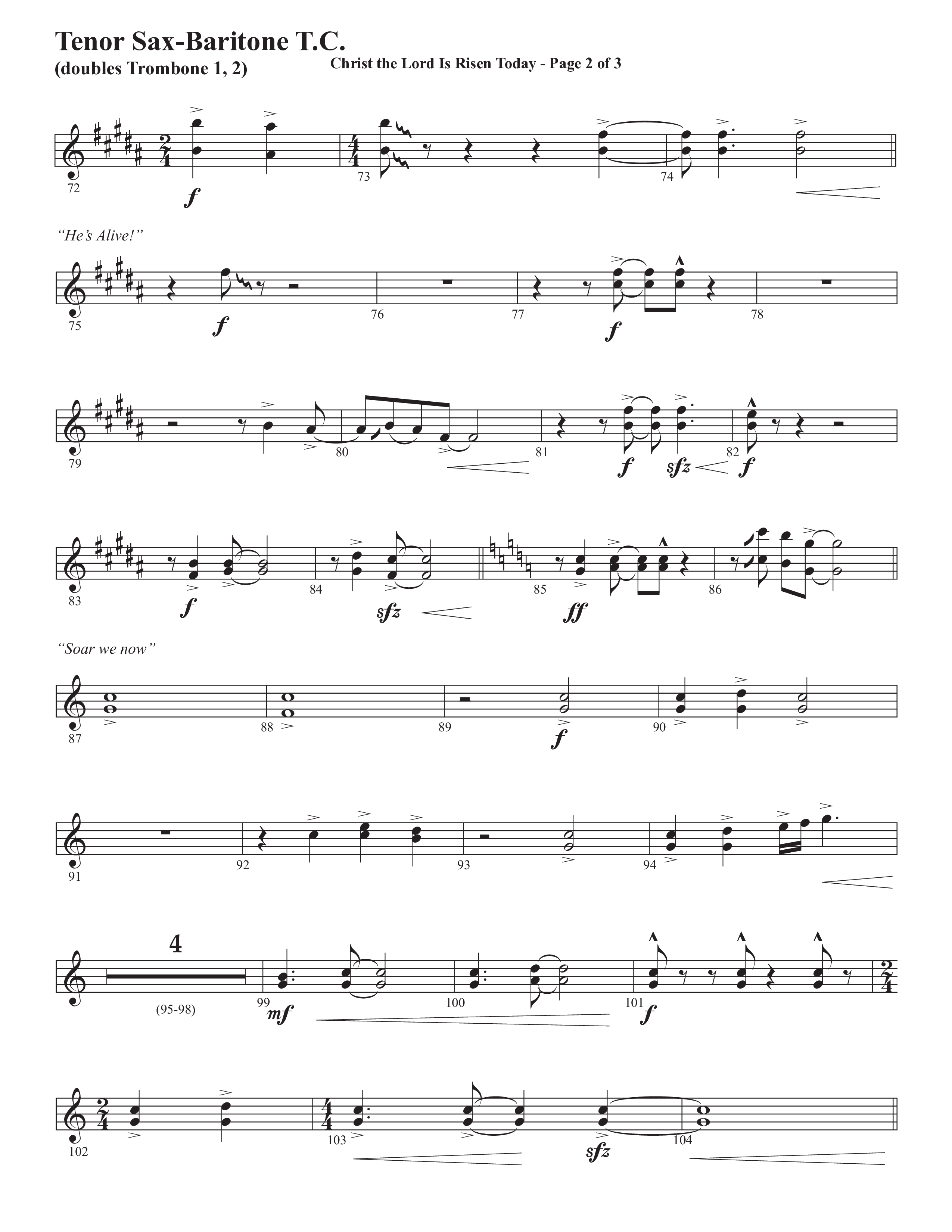 Christ The Lord Is Risen Today (He's Alive) (Choral Anthem SATB) Tenor Sax/Baritone T.C. (Semsen Music / Arr. John Bolin / Orch. Cliff Duren)