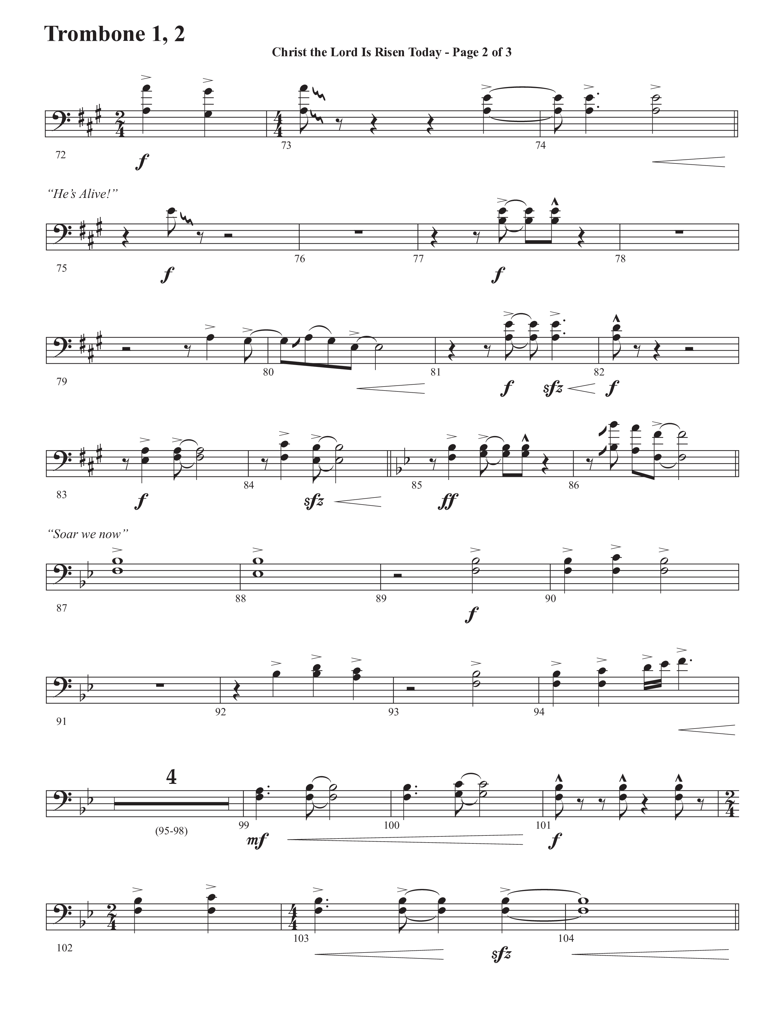 Christ The Lord Is Risen Today (He's Alive) (Choral Anthem SATB) Trombone 1/2 (Semsen Music / Arr. John Bolin / Orch. Cliff Duren)