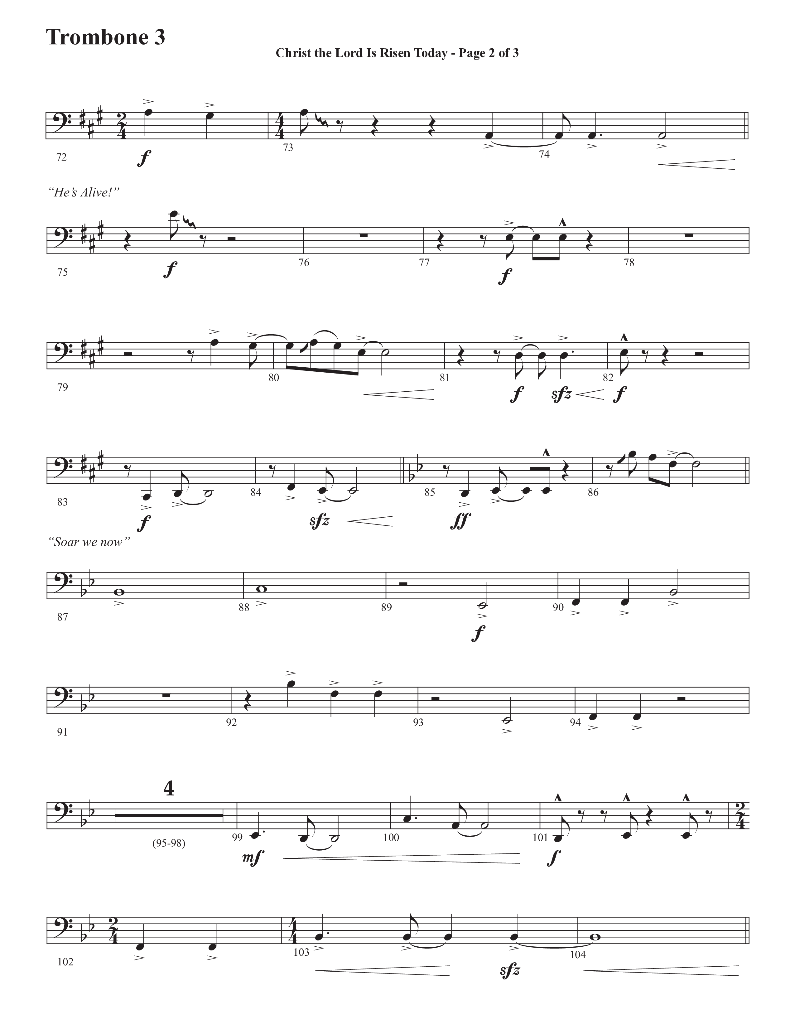 Christ The Lord Is Risen Today (He's Alive) (Choral Anthem SATB) Trombone 3 (Semsen Music / Arr. John Bolin / Orch. Cliff Duren)