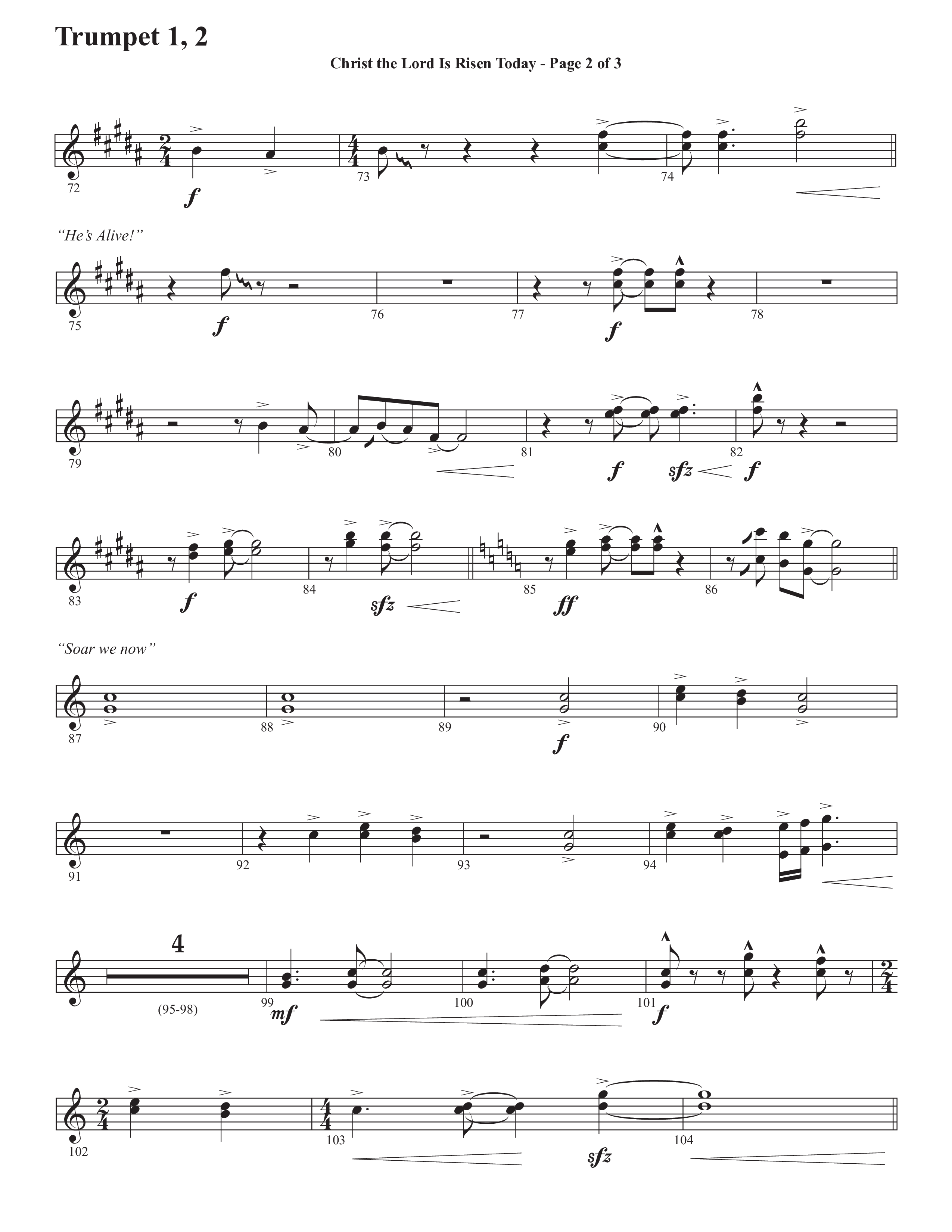 Christ The Lord Is Risen Today (He's Alive) (Choral Anthem SATB) Trumpet 1,2 (Semsen Music / Arr. John Bolin / Orch. Cliff Duren)