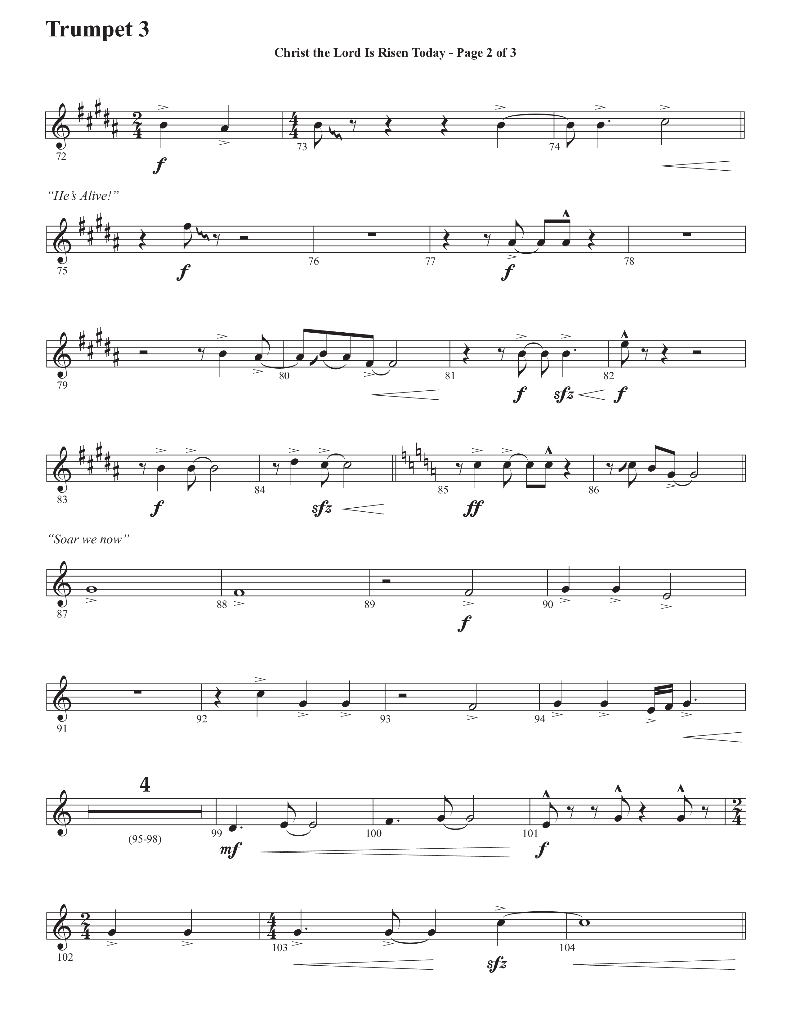 Christ The Lord Is Risen Today (He's Alive) (Choral Anthem SATB) Trumpet 3 (Semsen Music / Arr. John Bolin / Orch. Cliff Duren)