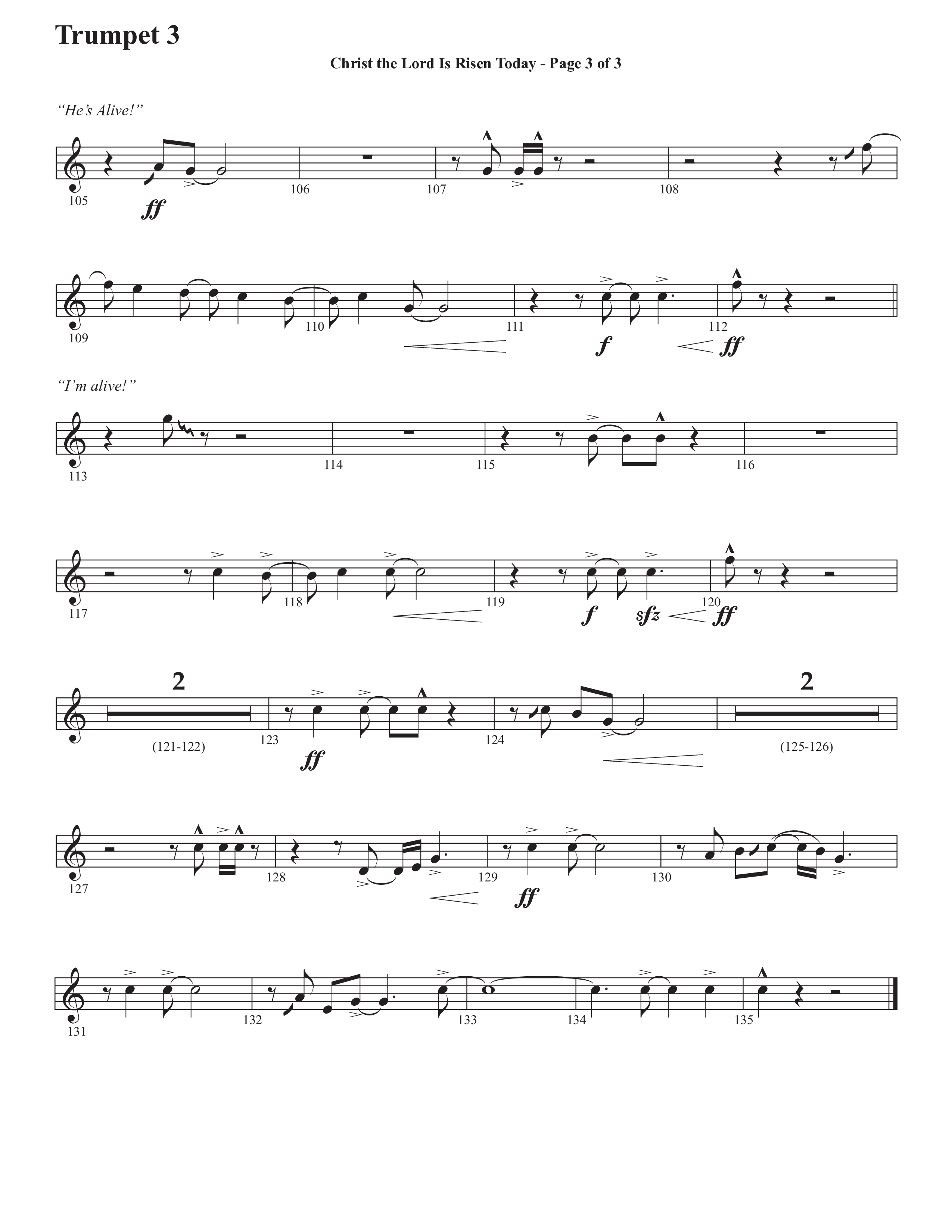 Christ The Lord Is Risen Today (He's Alive) (Choral Anthem SATB) Trumpet 3 (Semsen Music / Arr. John Bolin / Orch. Cliff Duren)