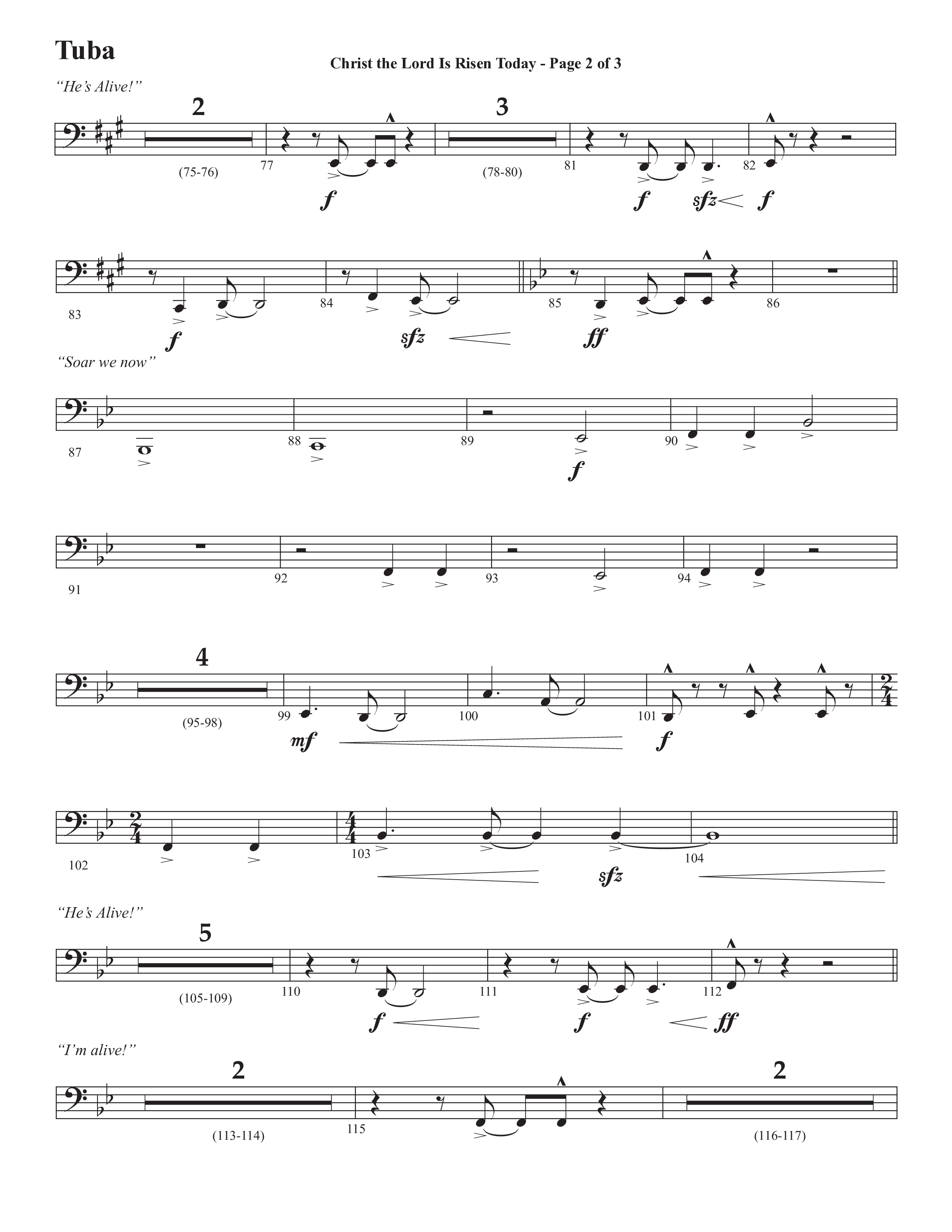 Christ The Lord Is Risen Today (He's Alive) (Choral Anthem SATB) Tuba (Semsen Music / Arr. John Bolin / Orch. Cliff Duren)