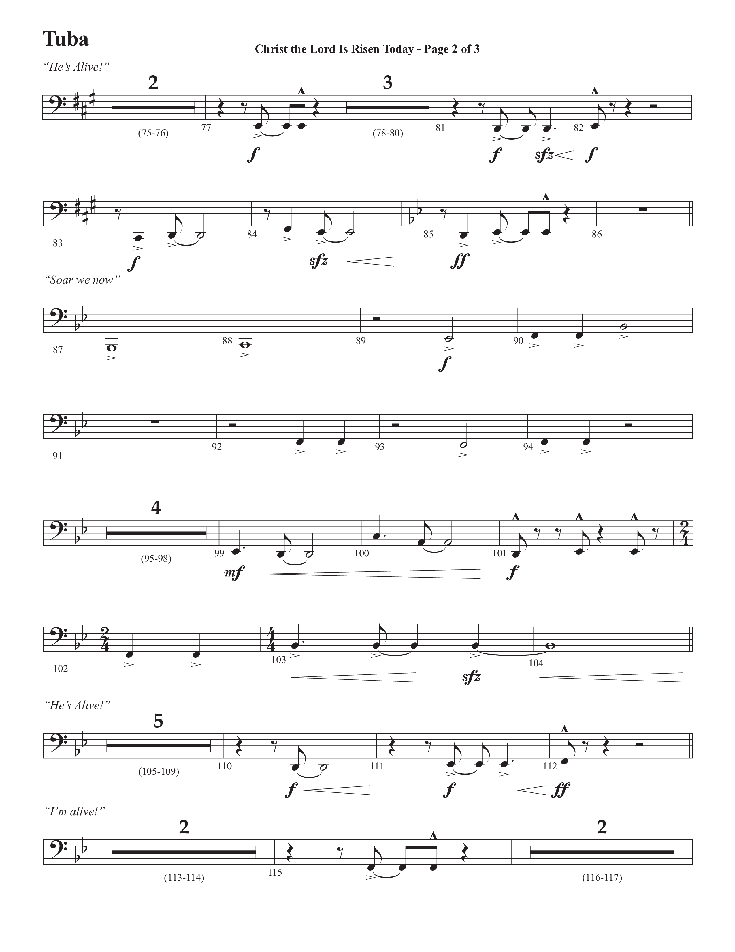 Christ The Lord Is Risen Today (He's Alive) (Choral Anthem SATB) Tuba (Semsen Music / Arr. John Bolin / Orch. Cliff Duren)