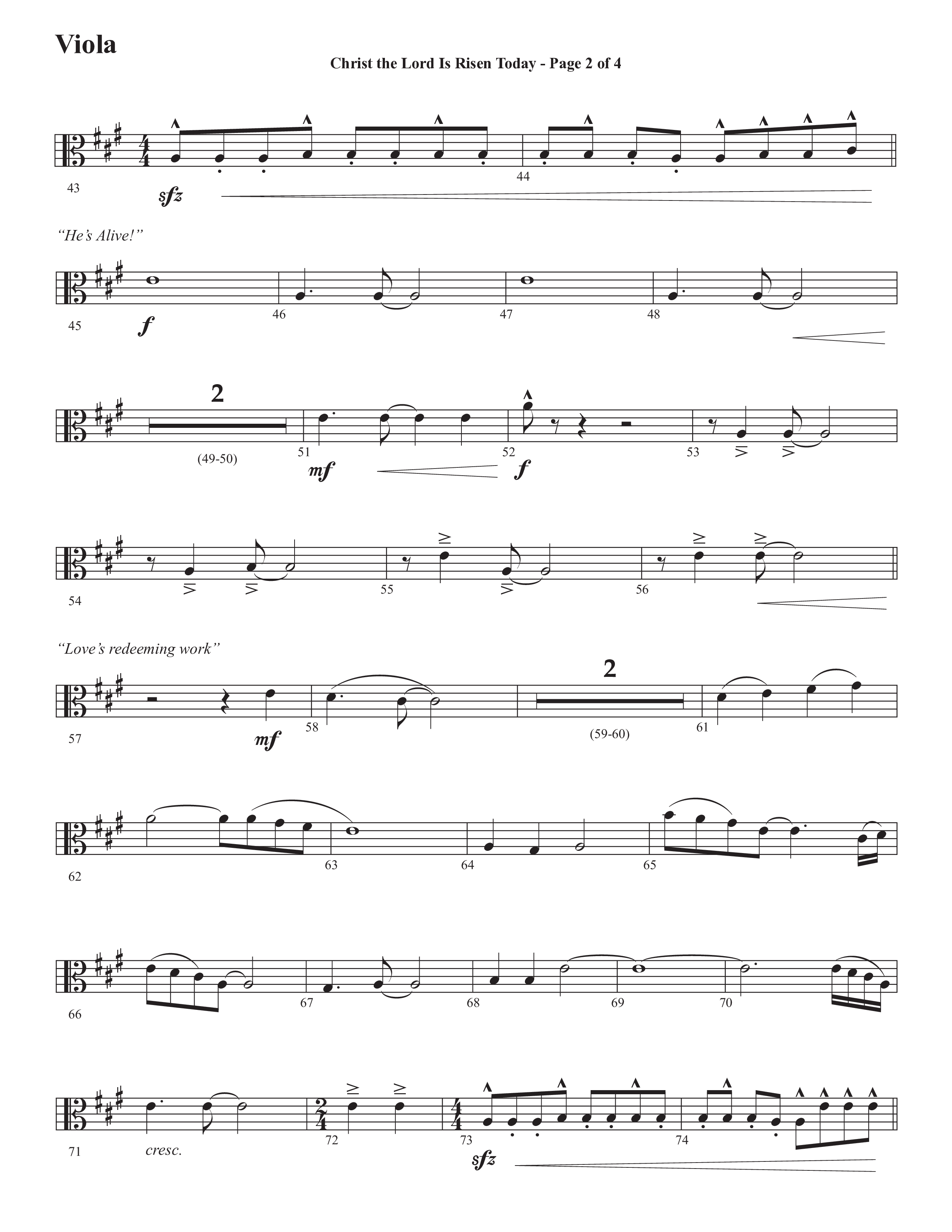 Christ The Lord Is Risen Today (He's Alive) (Choral Anthem SATB) Viola (Semsen Music / Arr. John Bolin / Orch. Cliff Duren)