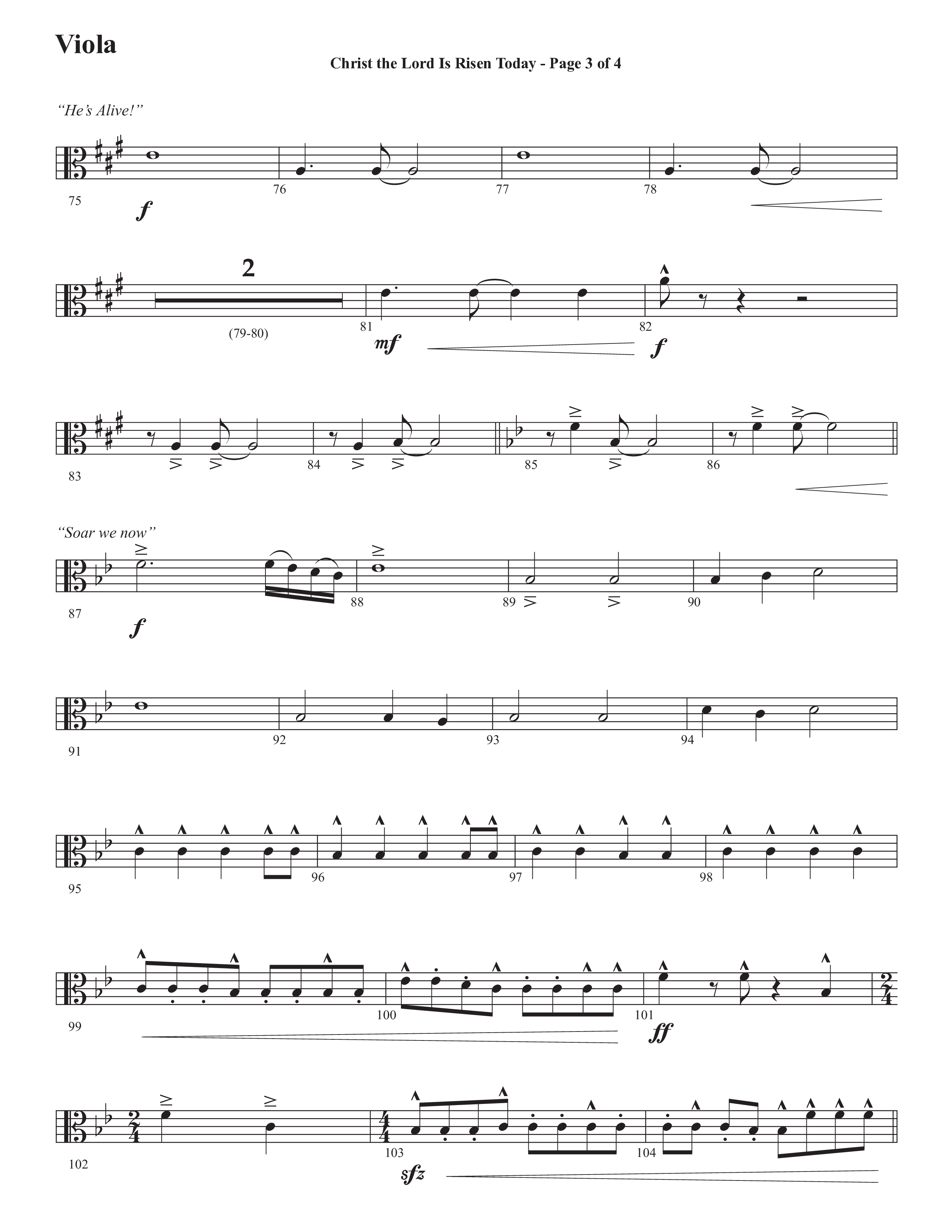 Christ The Lord Is Risen Today (He's Alive) (Choral Anthem SATB) Viola (Semsen Music / Arr. John Bolin / Orch. Cliff Duren)