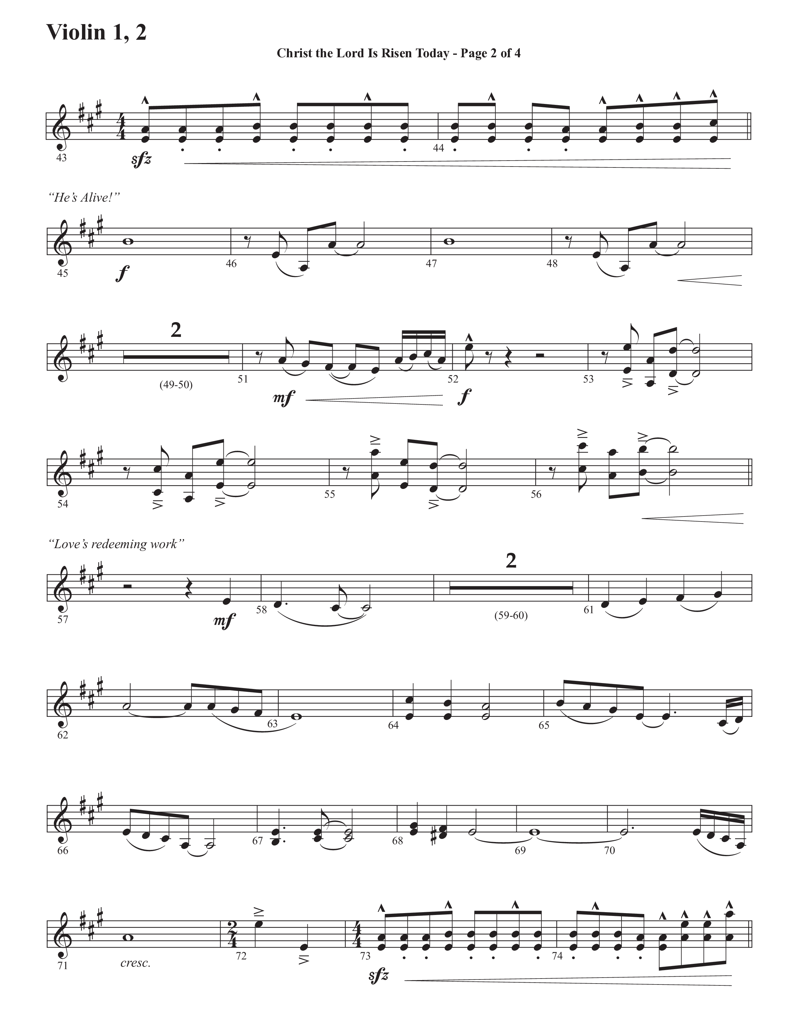 Christ The Lord Is Risen Today (He's Alive) (Choral Anthem SATB) Violin 1/2 (Semsen Music / Arr. John Bolin / Orch. Cliff Duren)