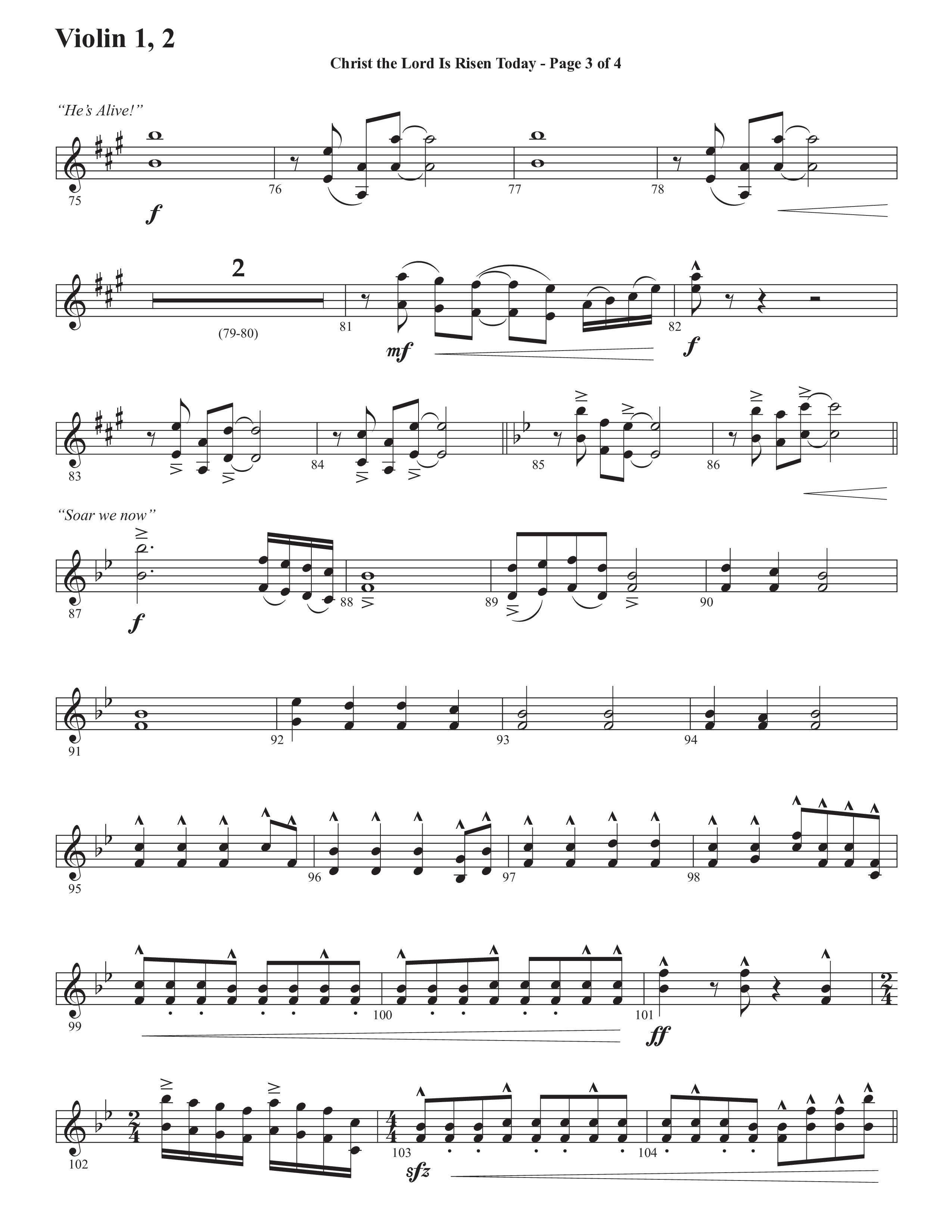 Christ The Lord Is Risen Today (He's Alive) (Choral Anthem SATB) Violin 1/2 (Semsen Music / Arr. John Bolin / Orch. Cliff Duren)