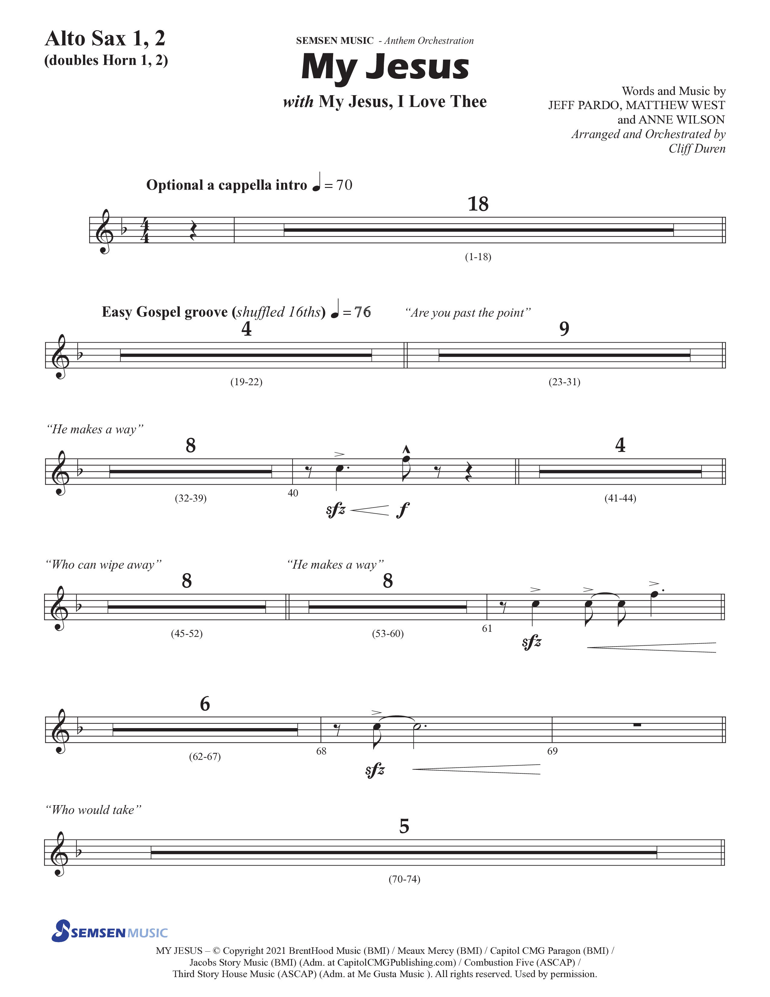 My Jesus (with My Jesus I Love Thee) (Choral Anthem SATB) Alto Sax 1/2 (Semsen Music / Arr. Cliff Duren)