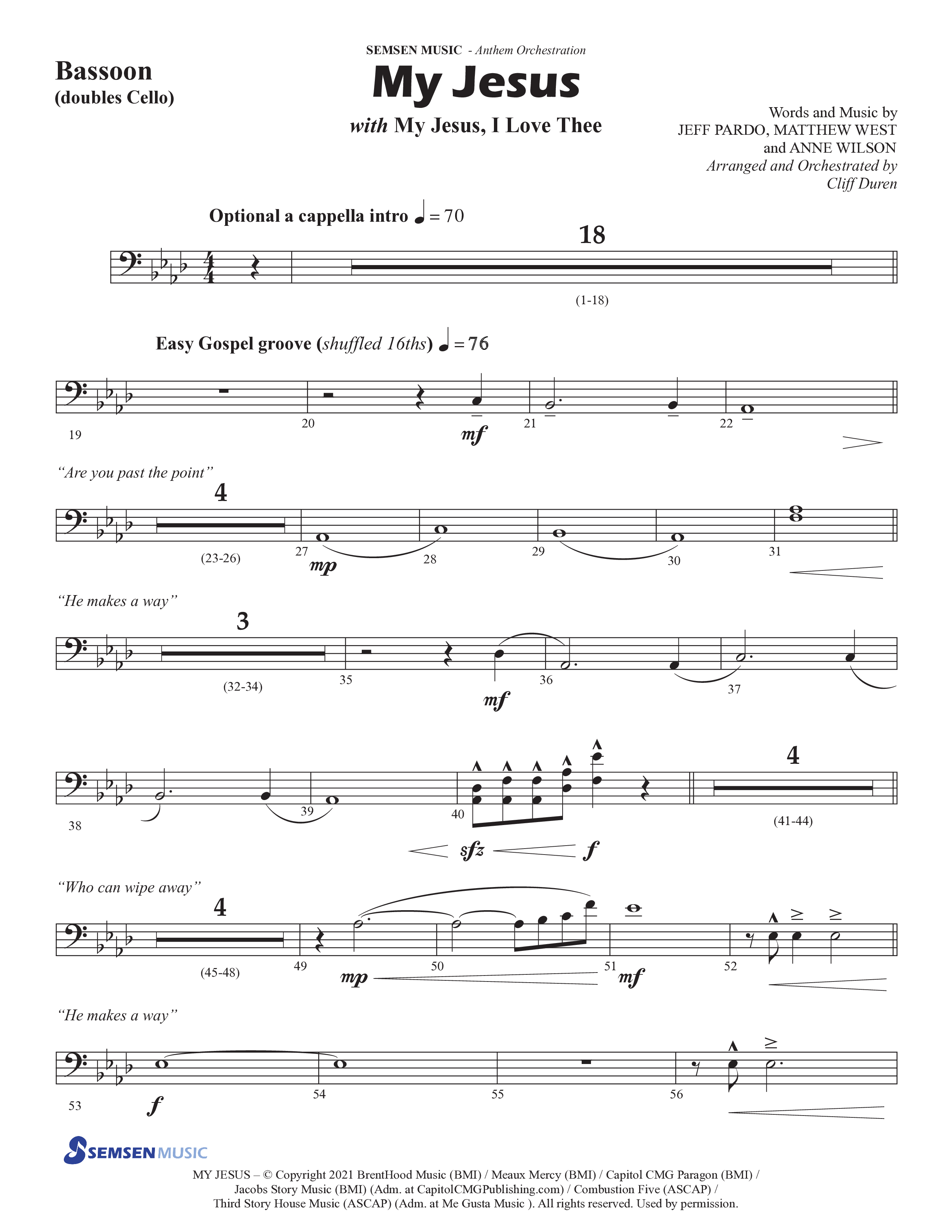My Jesus (with My Jesus I Love Thee) (Choral Anthem SATB) Bassoon (Semsen Music / Arr. Cliff Duren)