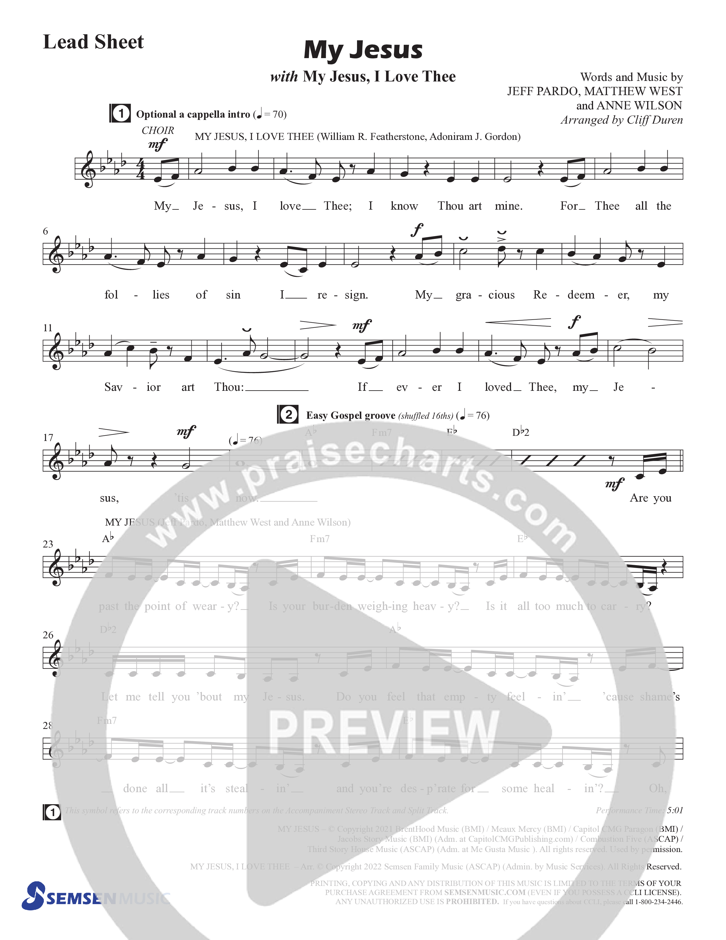 My Jesus (with My Jesus I Love Thee) (Choral Anthem SATB) Chords & Lead Sheet (Semsen Music / Arr. Cliff Duren)